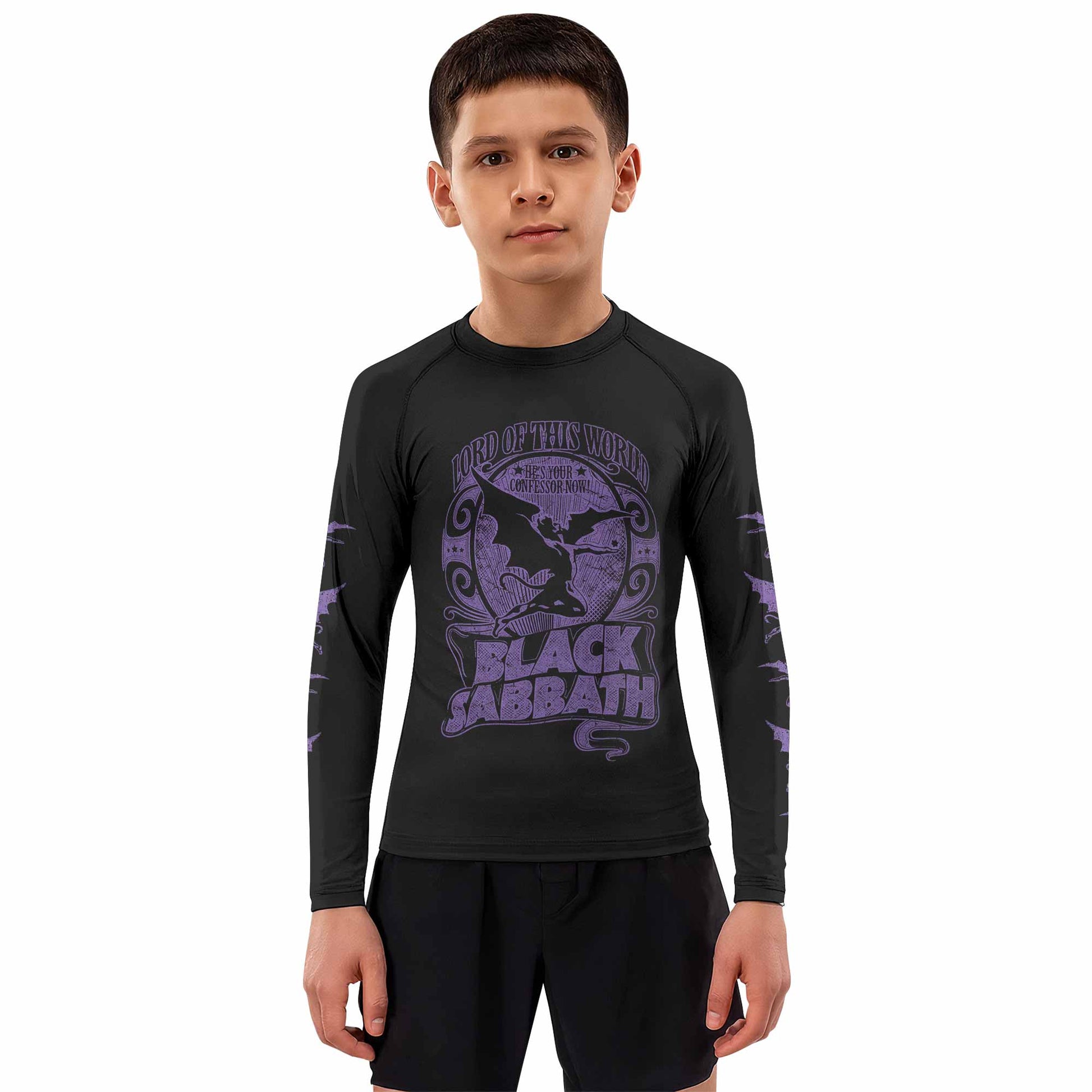 Black Sabbath Lord of This World Kids Rash Guard Long Sleeve - boy's lifestyle view