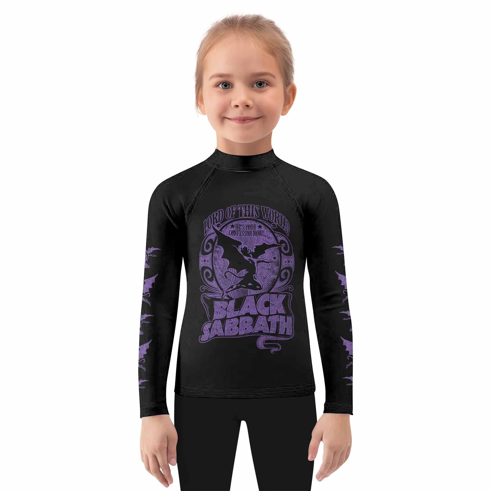 Black Sabbath Lord of This World Kids Rash Guard Long Sleeve - girl's lifestyle view