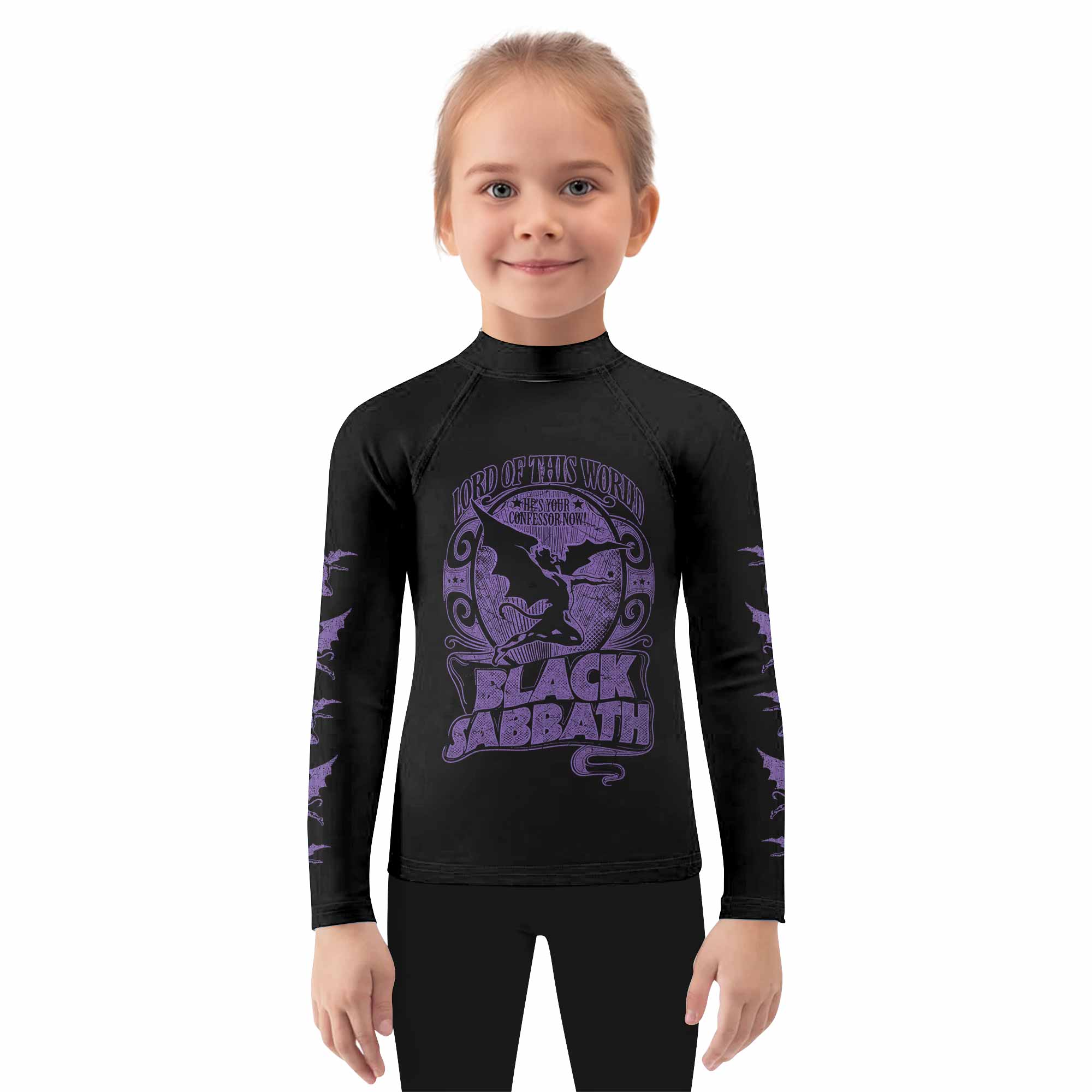 Black Sabbath Lord of This World Kids Rash Guard Long Sleeve - girl's lifestyle view