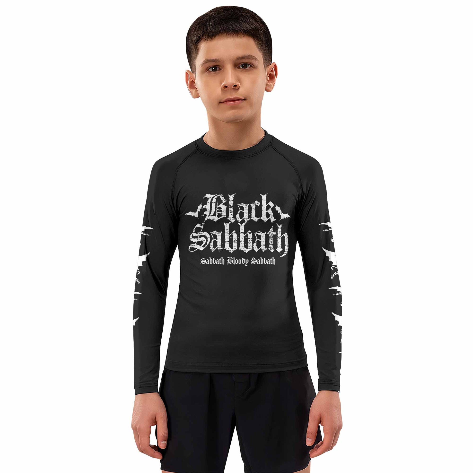 Black Sabbath Sabbath Bloody Sabbath Kids Rash Guard Long Sleeve - boy's lifestyle view