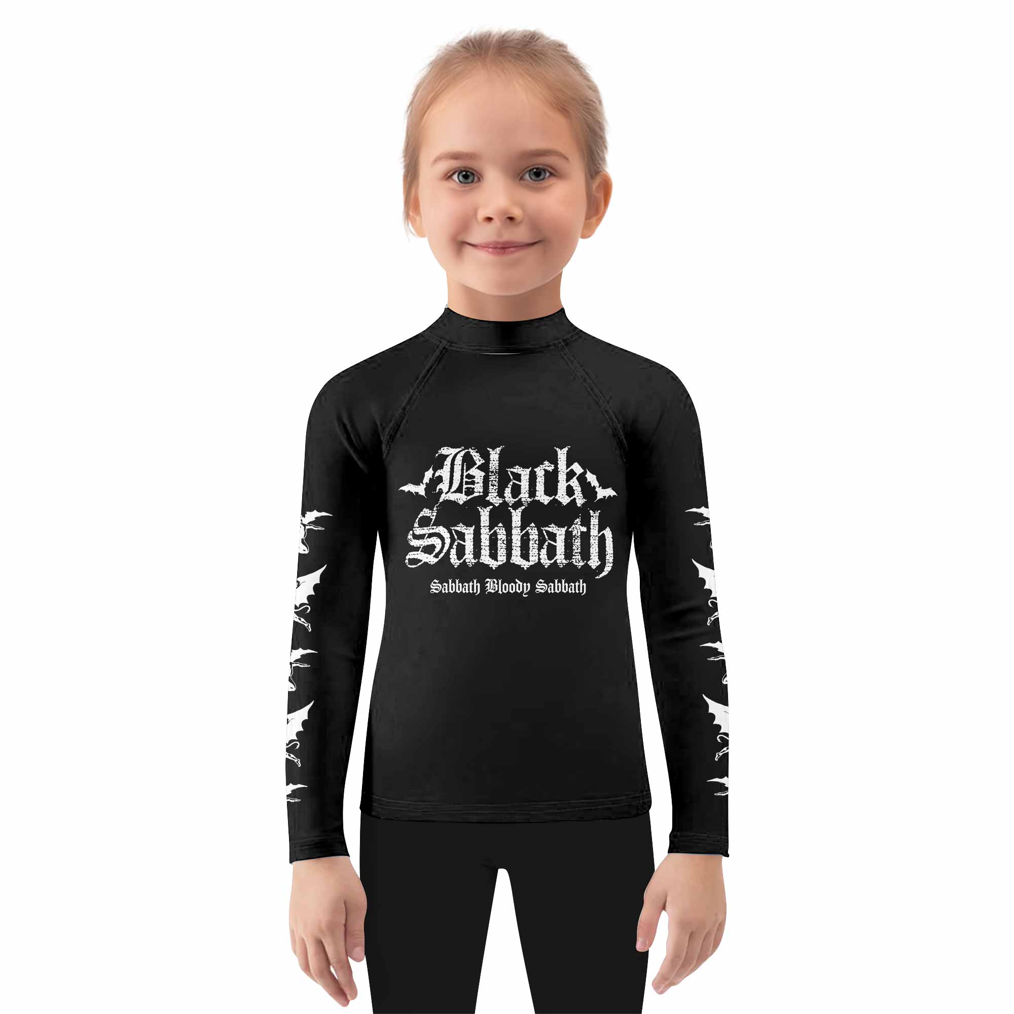 Black Sabbath Sabbath Bloody Sabbath Kids Rash Guard Long Sleeve - girl's lifestyle view