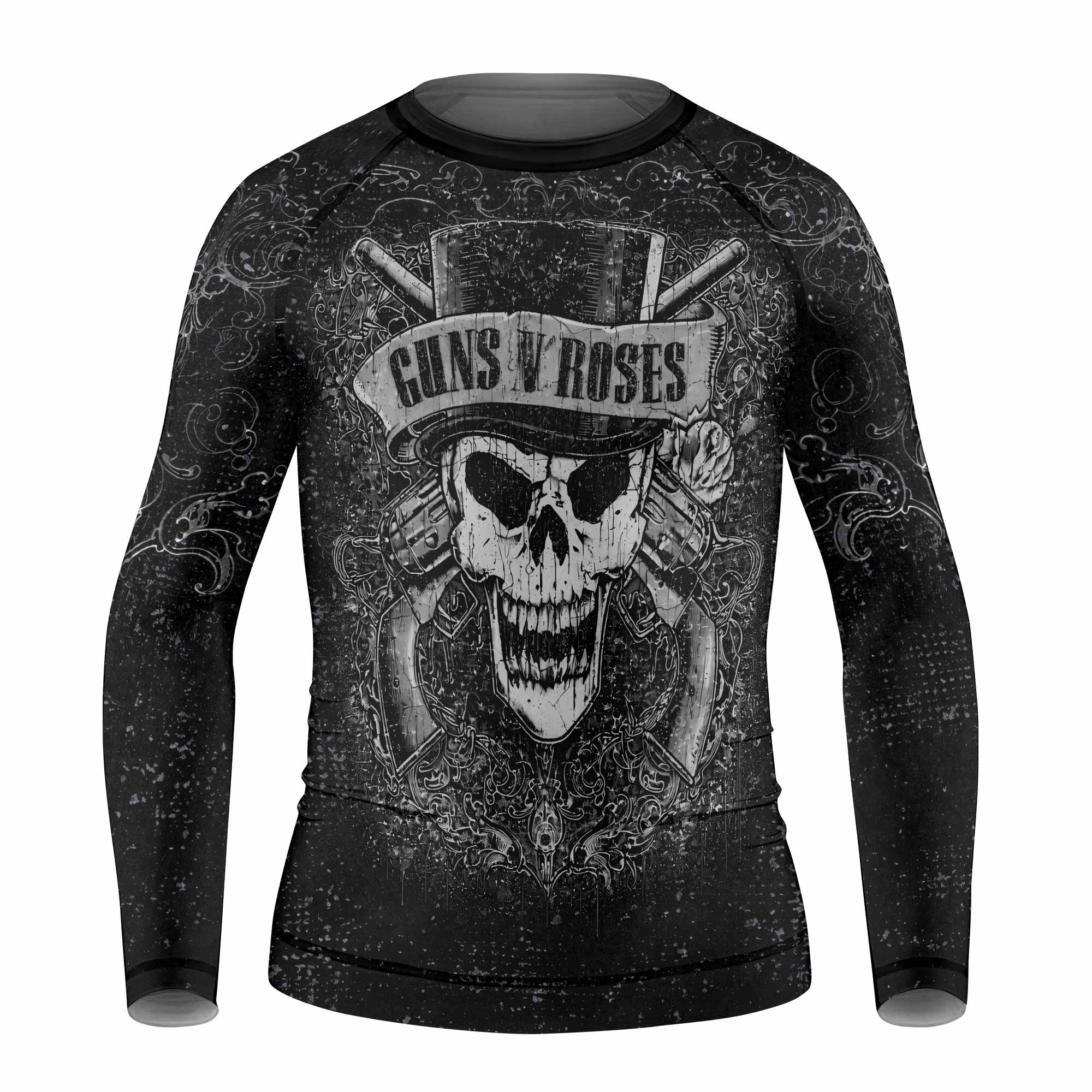 Guns N' Roses Skull Kids Rash Guard Long Sleeve - front view mockup