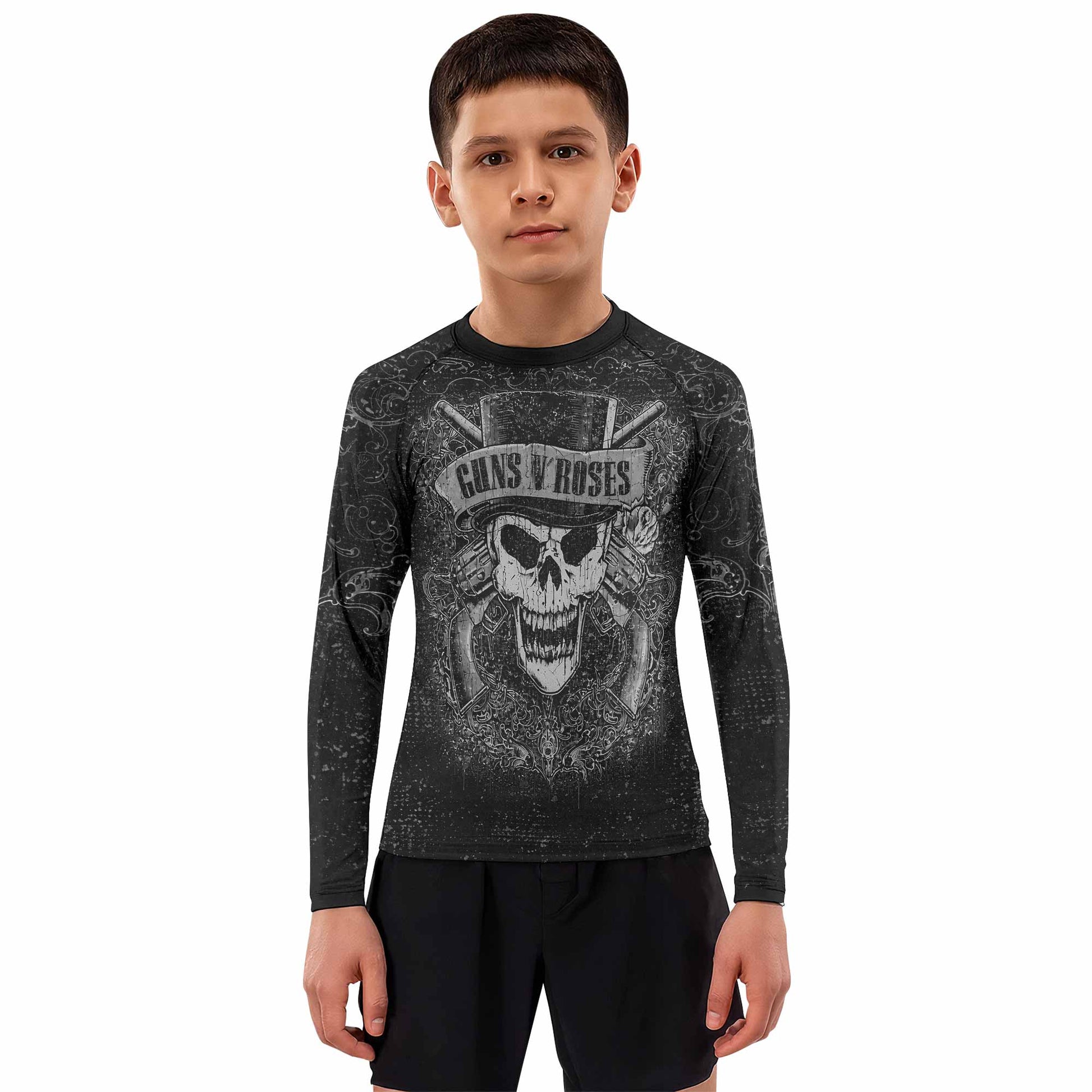Guns N' Roses Skull Kids Rash Guard Long Sleeve - boy's lifestyle view