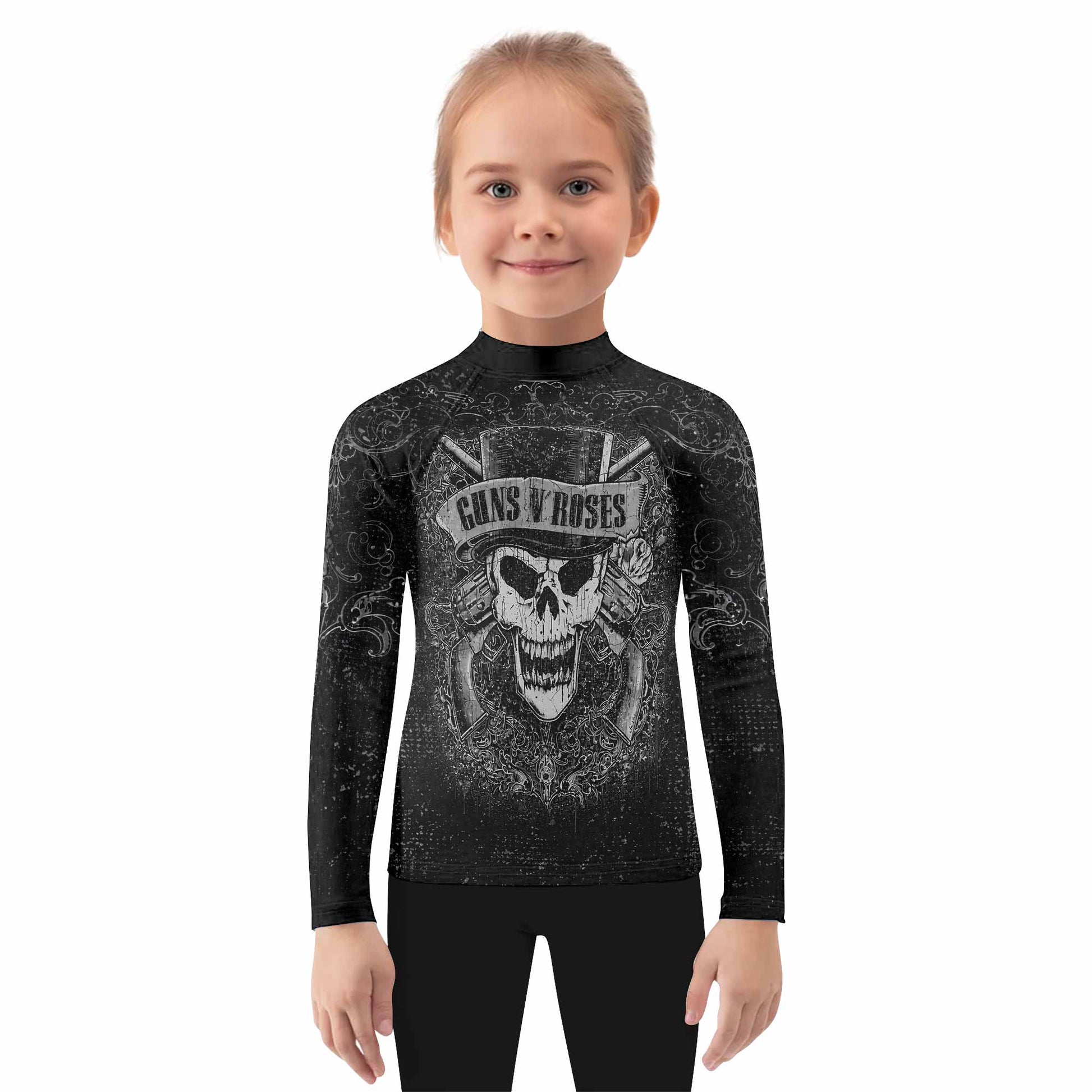 Guns N' Roses Skull Kids Rash Guard Long Sleeve - girl's lifestyle view