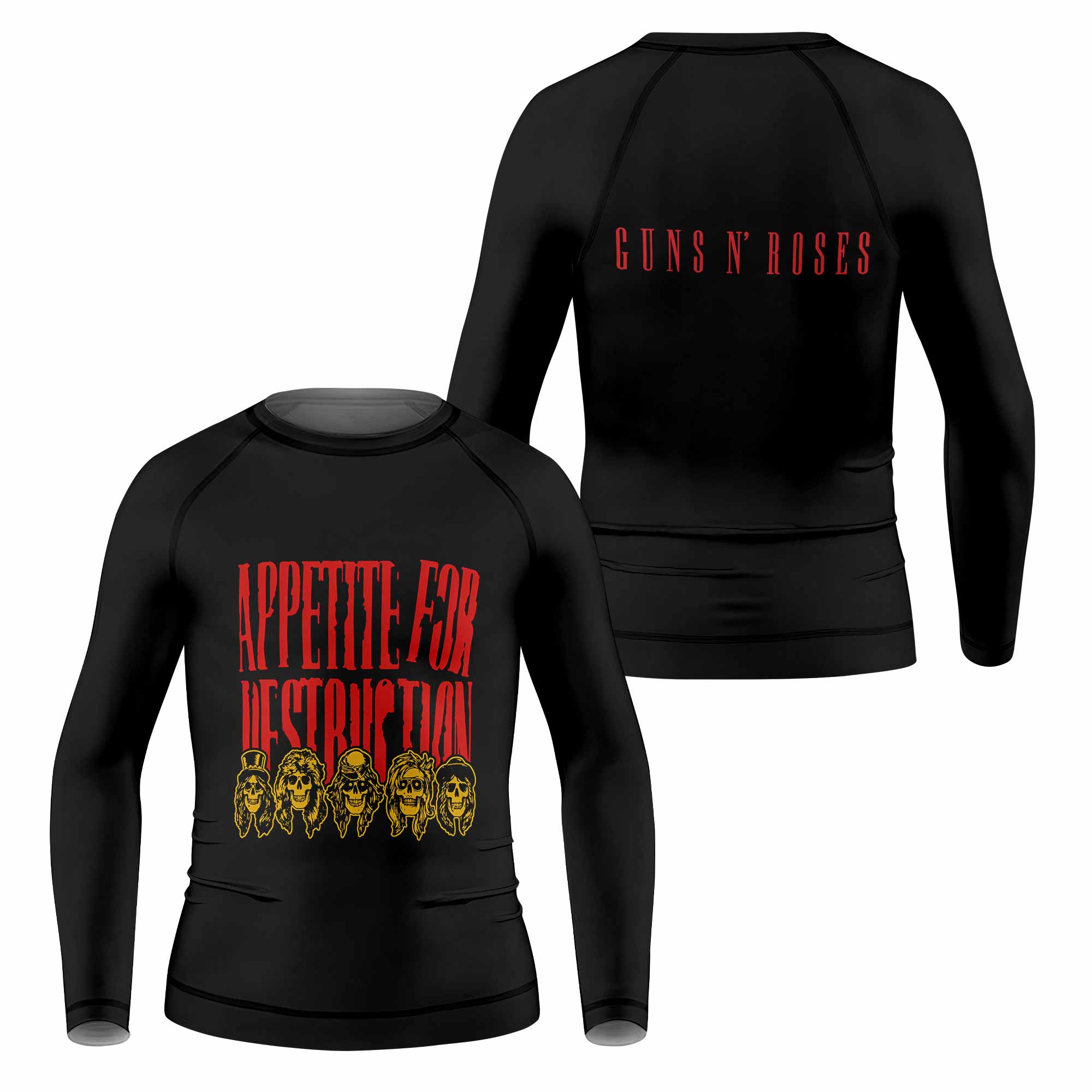 Guns N' Roses Appetite for Destruction Kids Rash Guard Long Sleeve - front and back view