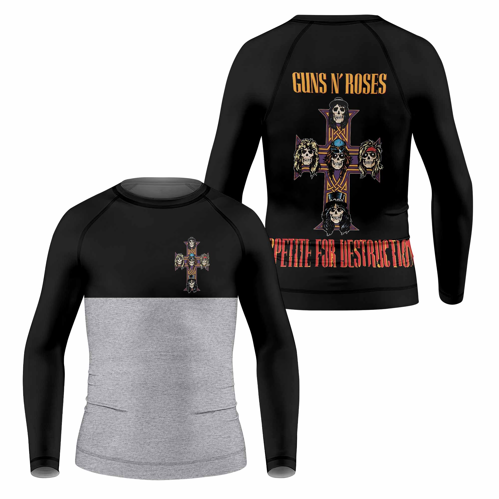 Appetite for Destruction Guns N' Roses Kids Rash Guard Long Sleeve - front and back view