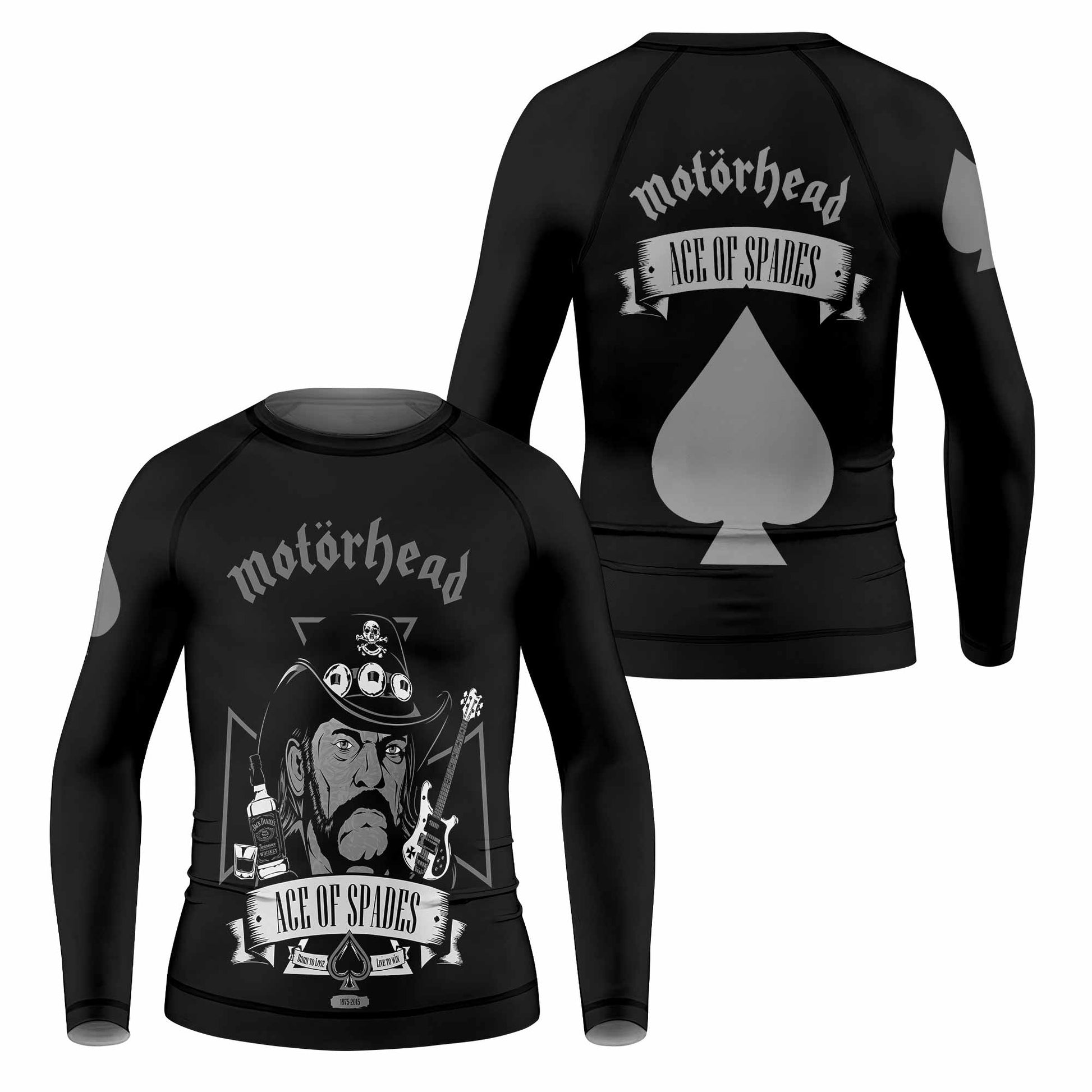 Motörhead Ace of Spades Kids Rash Guard Long Sleeve - front and back view