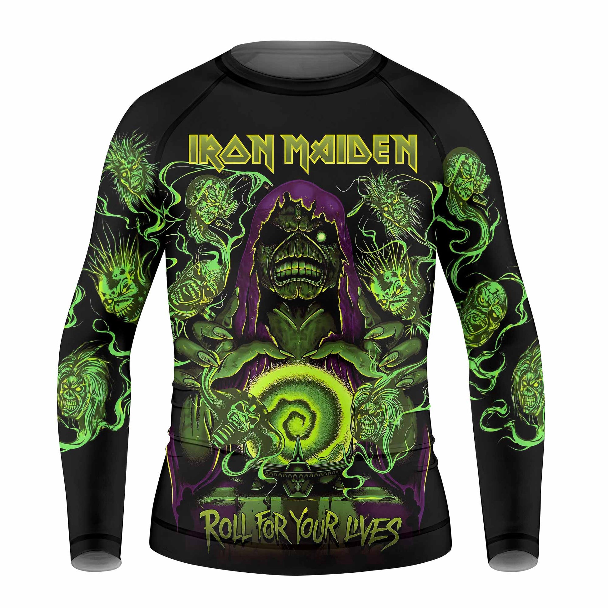Iron Maiden Run For Your Lives Kids Rash Guard Long Sleeve - front view mockup