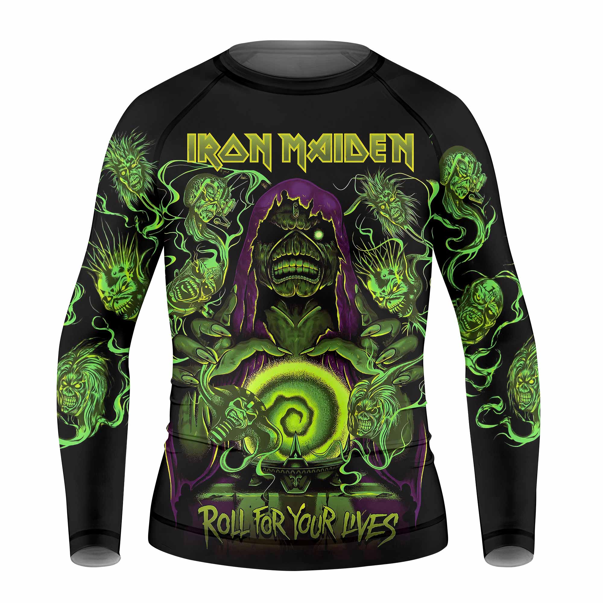 Iron Maiden Run For Your Lives Kids Rash Guard Long Sleeve - front view mockup