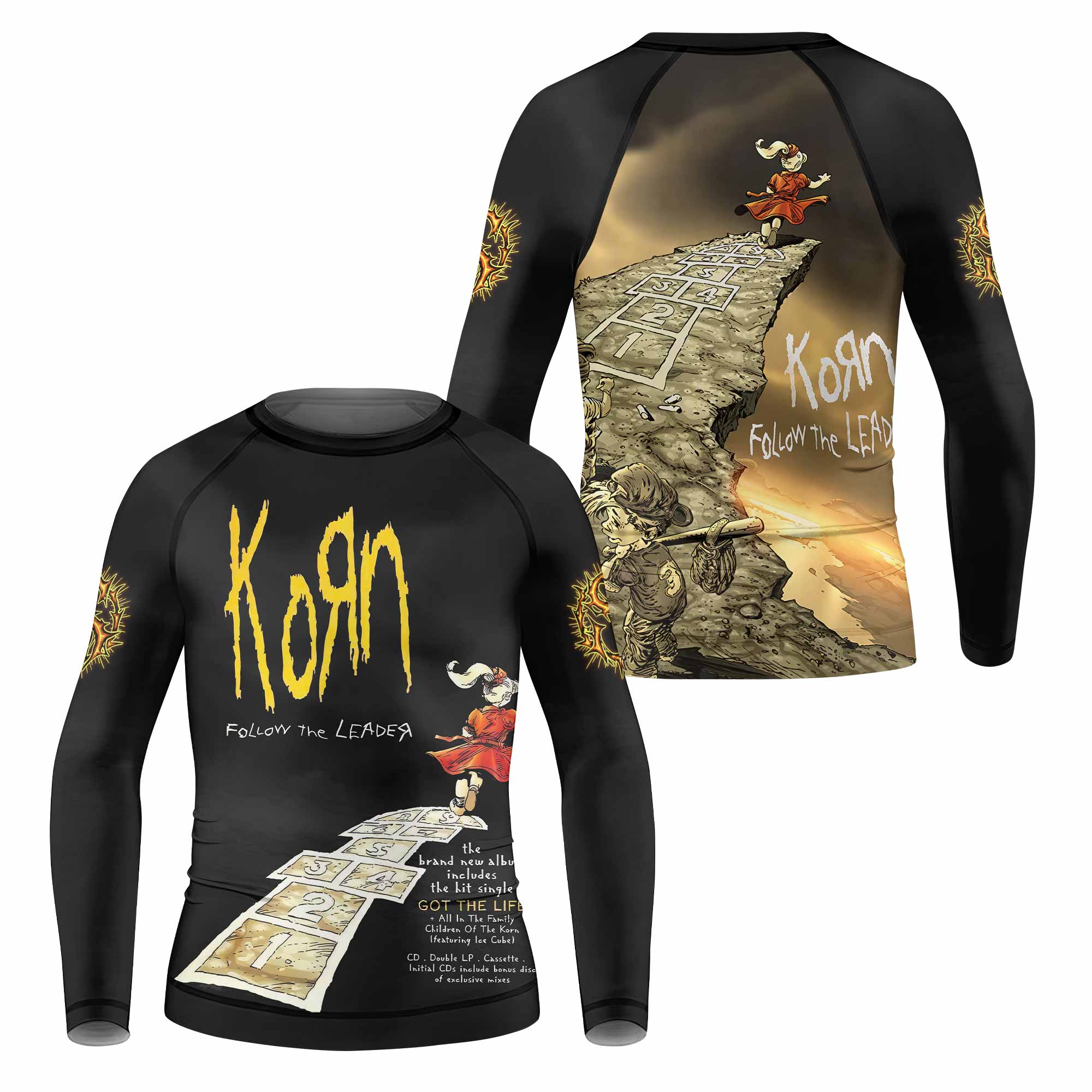 Korn Follow the Leader Kids Rash Guard Long Sleeve - front and back view