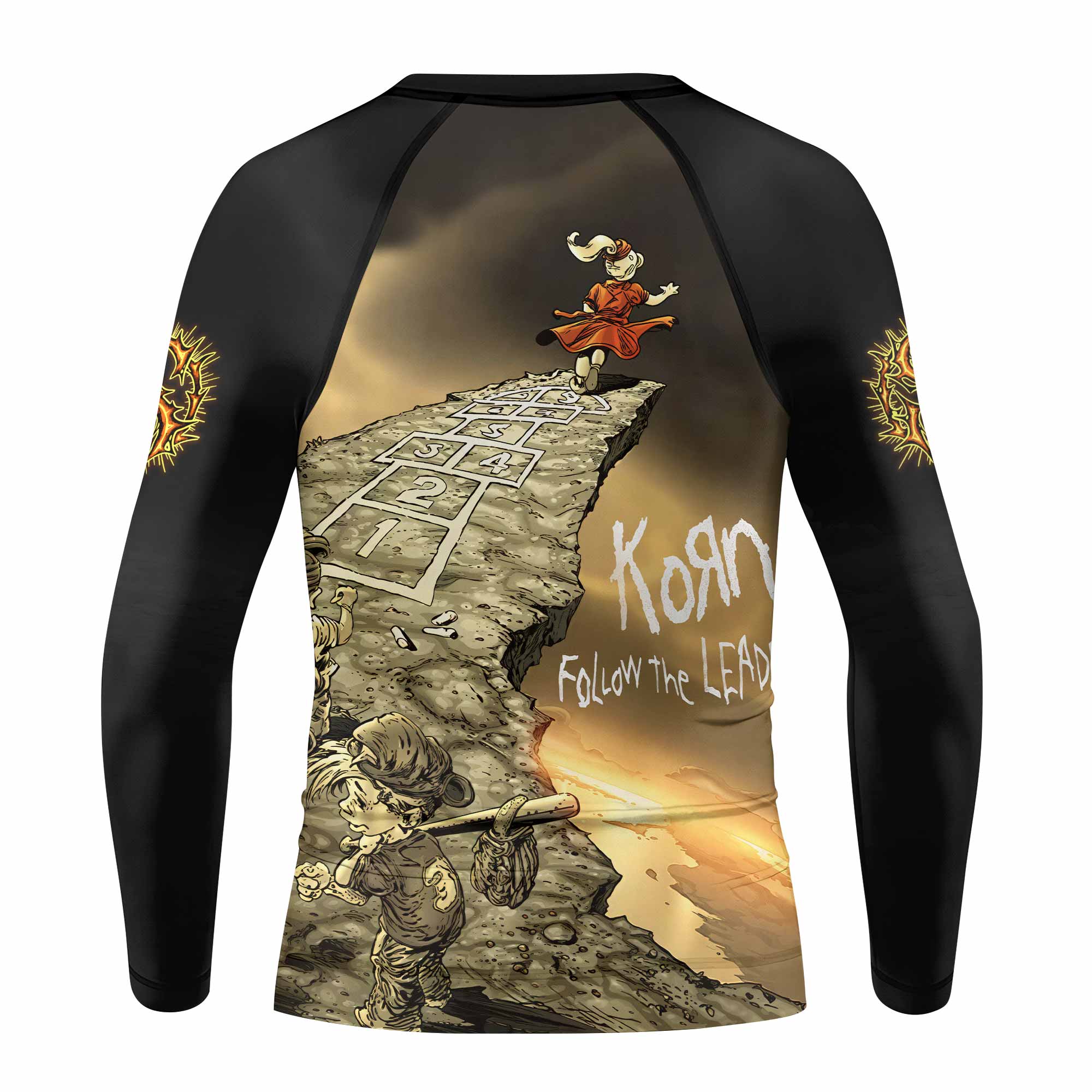 Korn Follow the Leader Kids Rash Guard Long Sleeve - back view mockup