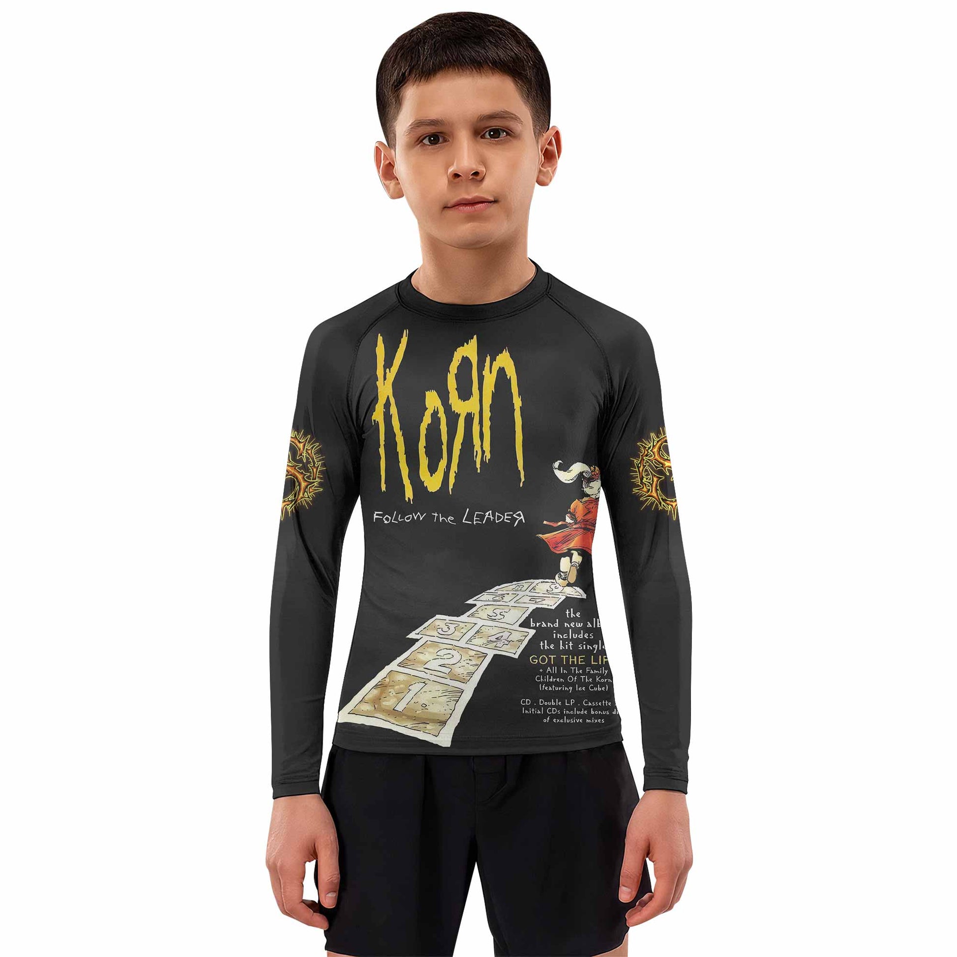 Korn Follow the Leader Kids Rash Guard Long Sleeve - boy's lifestyle view