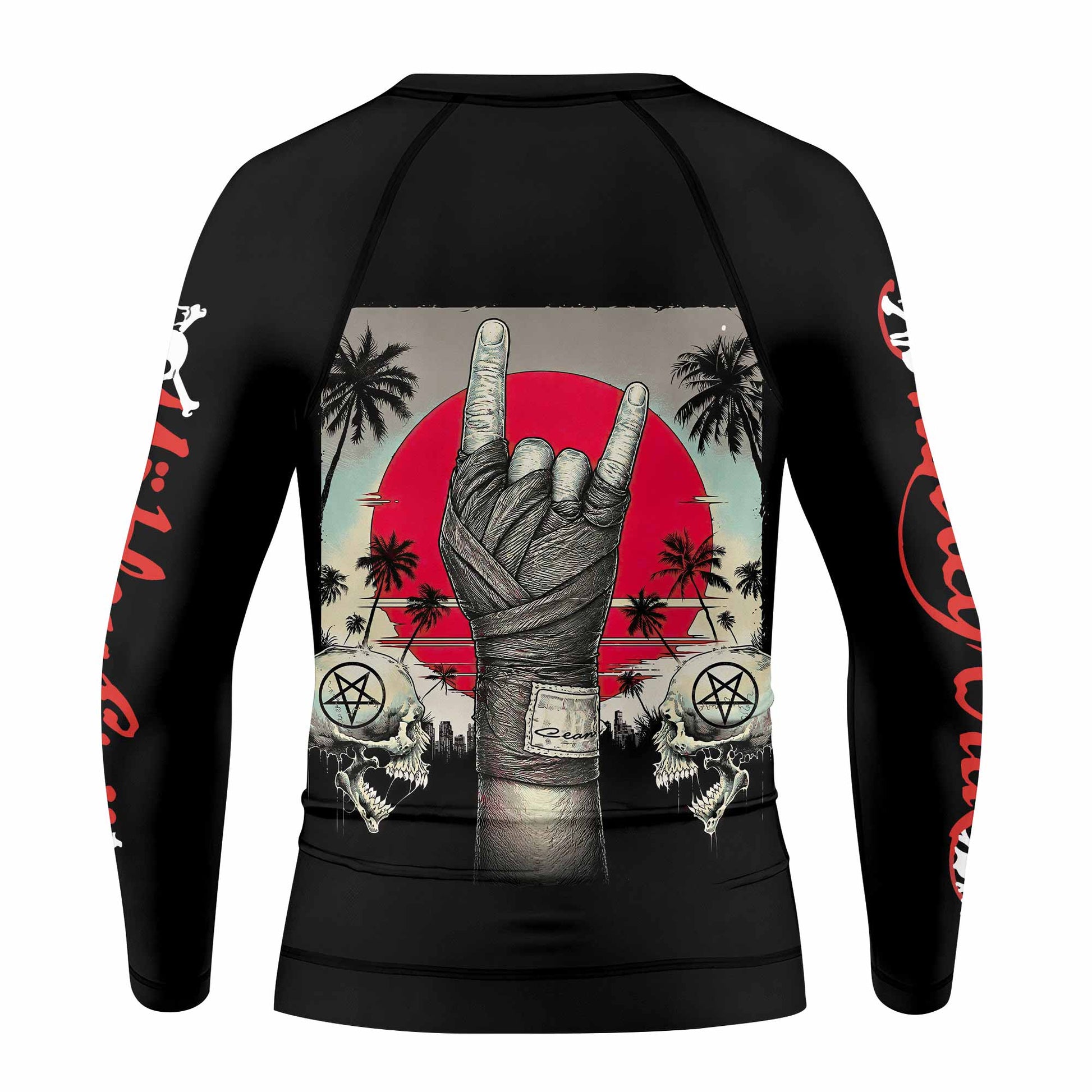 Mötley Crüe Too Fast for Love Kids Rash Guard Long Sleeve - back view mockup