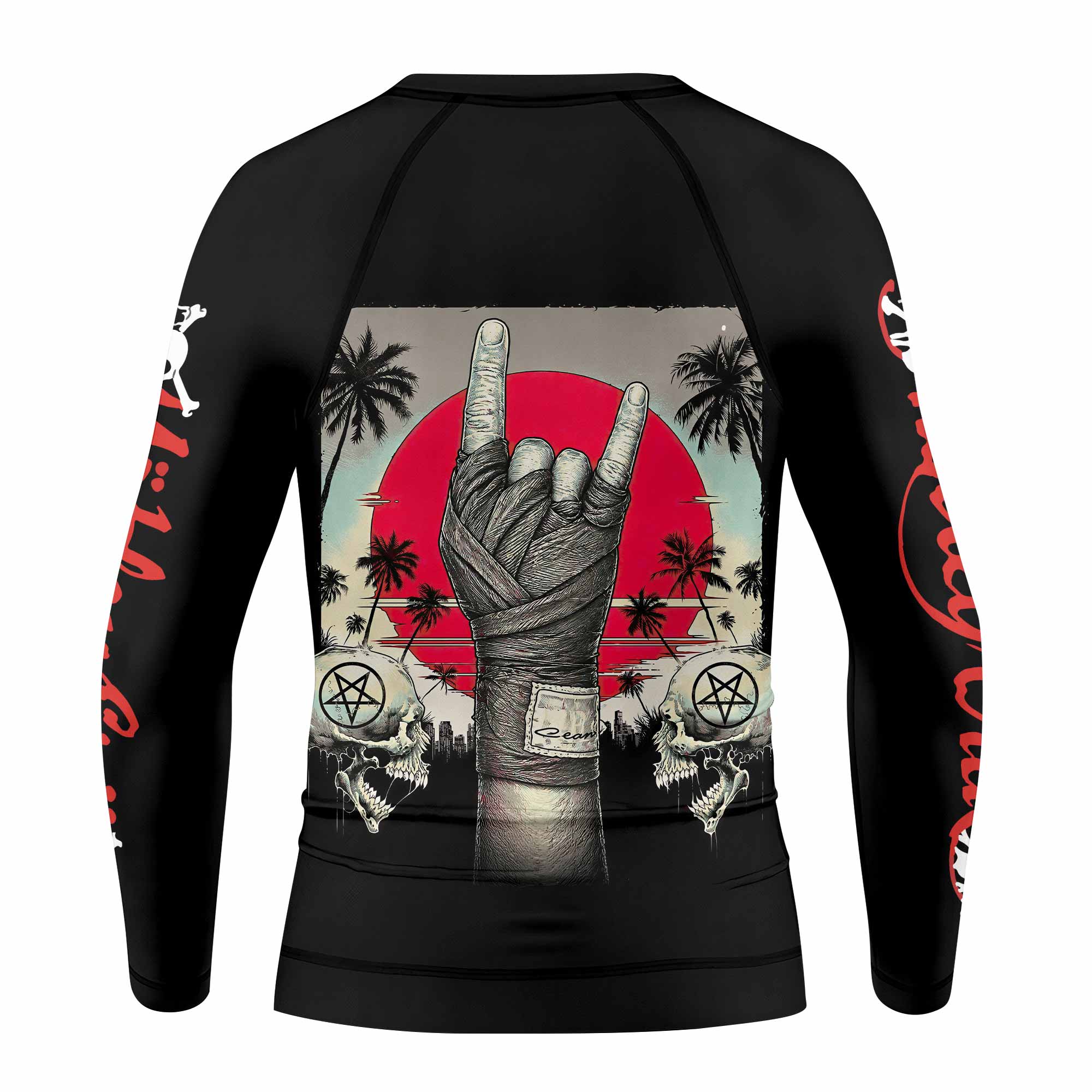 Mötley Crüe Too Fast for Love Kids Rash Guard Long Sleeve - back view mockup