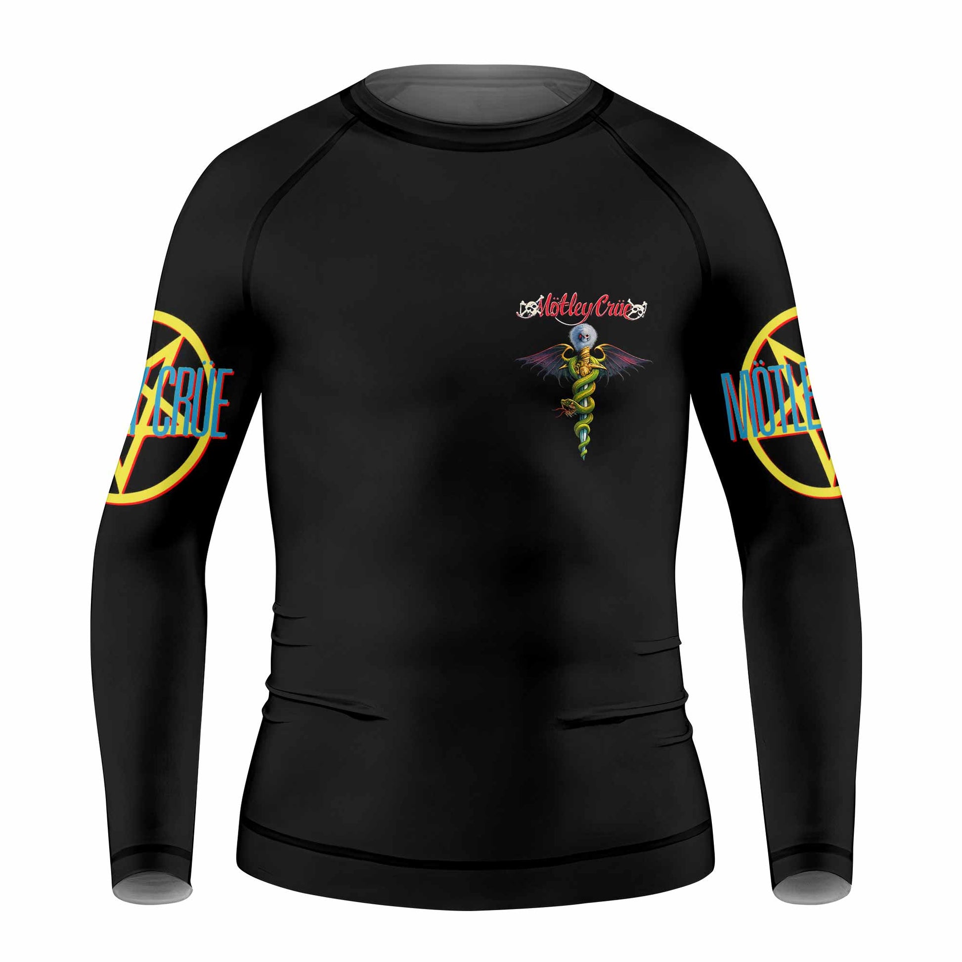 Mötley Crüe Dr. Feelgood Kids Rash Guard Long Sleeve - front view mockup
