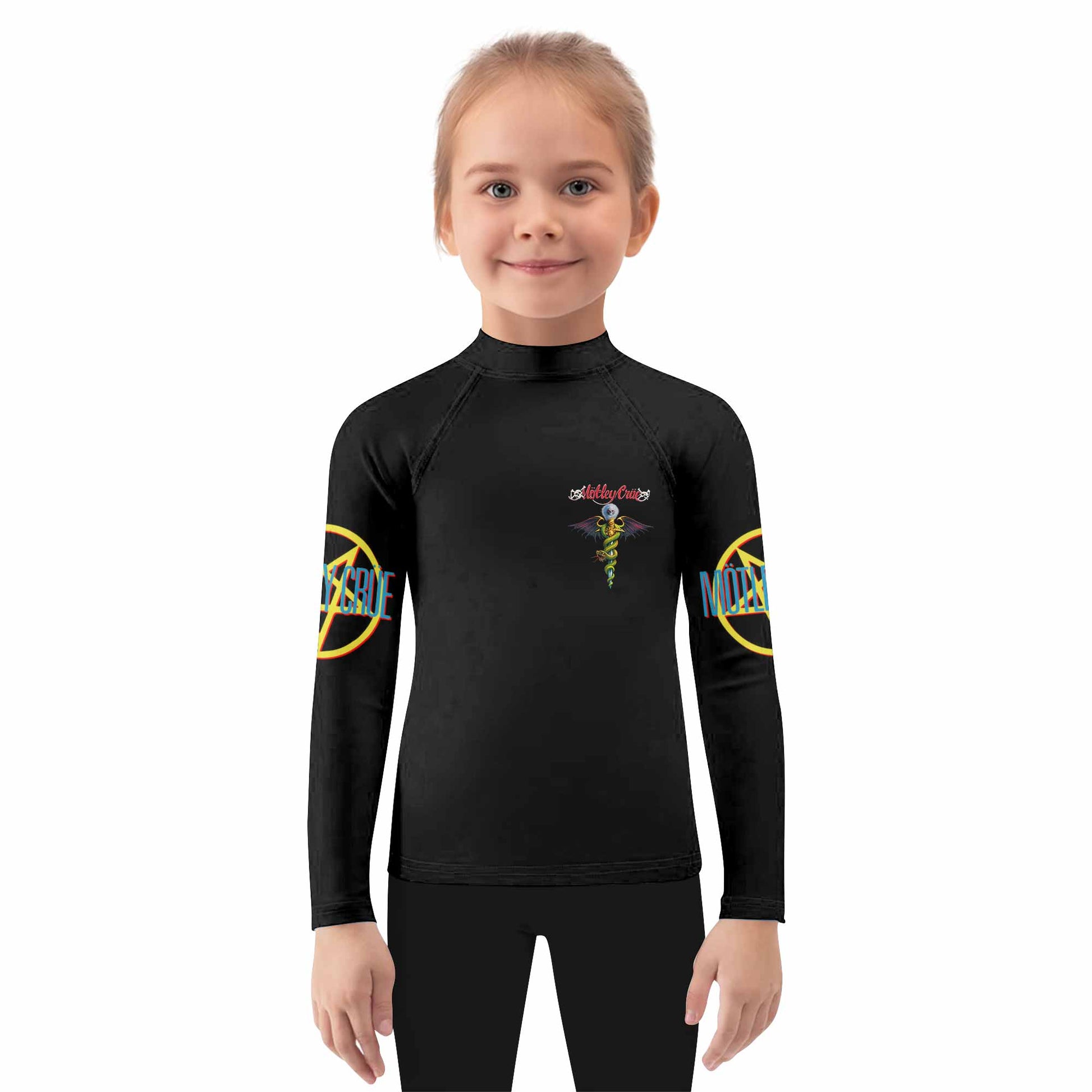 Mötley Crüe Dr. Feelgood Kids Rash Guard Long Sleeve - girl's lifestyle view