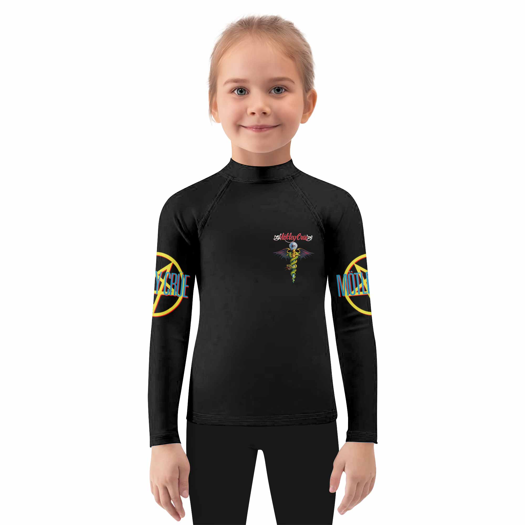 Mötley Crüe Dr. Feelgood Kids Rash Guard Long Sleeve - girl's lifestyle view