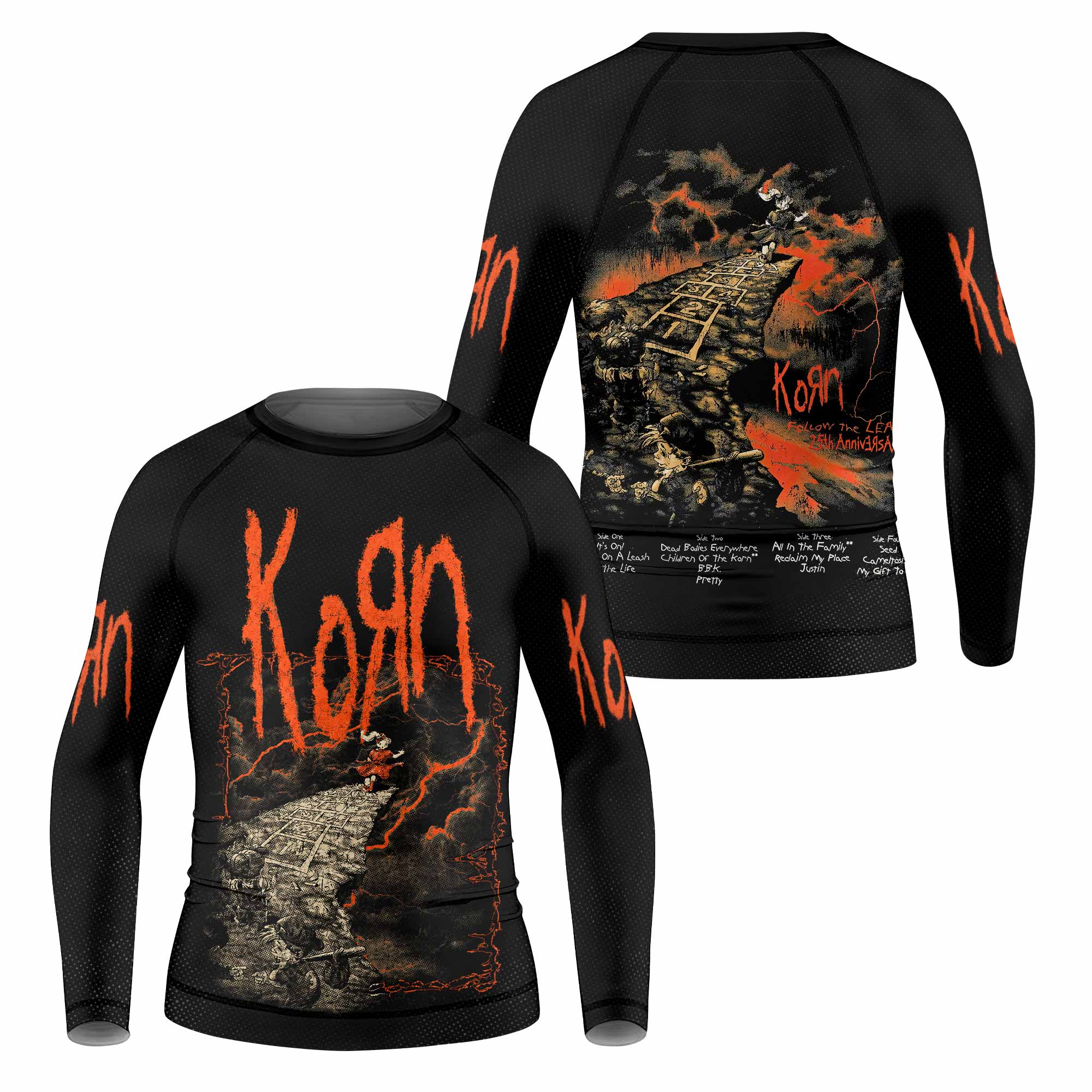 Korn Follow Cliff Kids Rash Guard Long Sleeve - front and back view