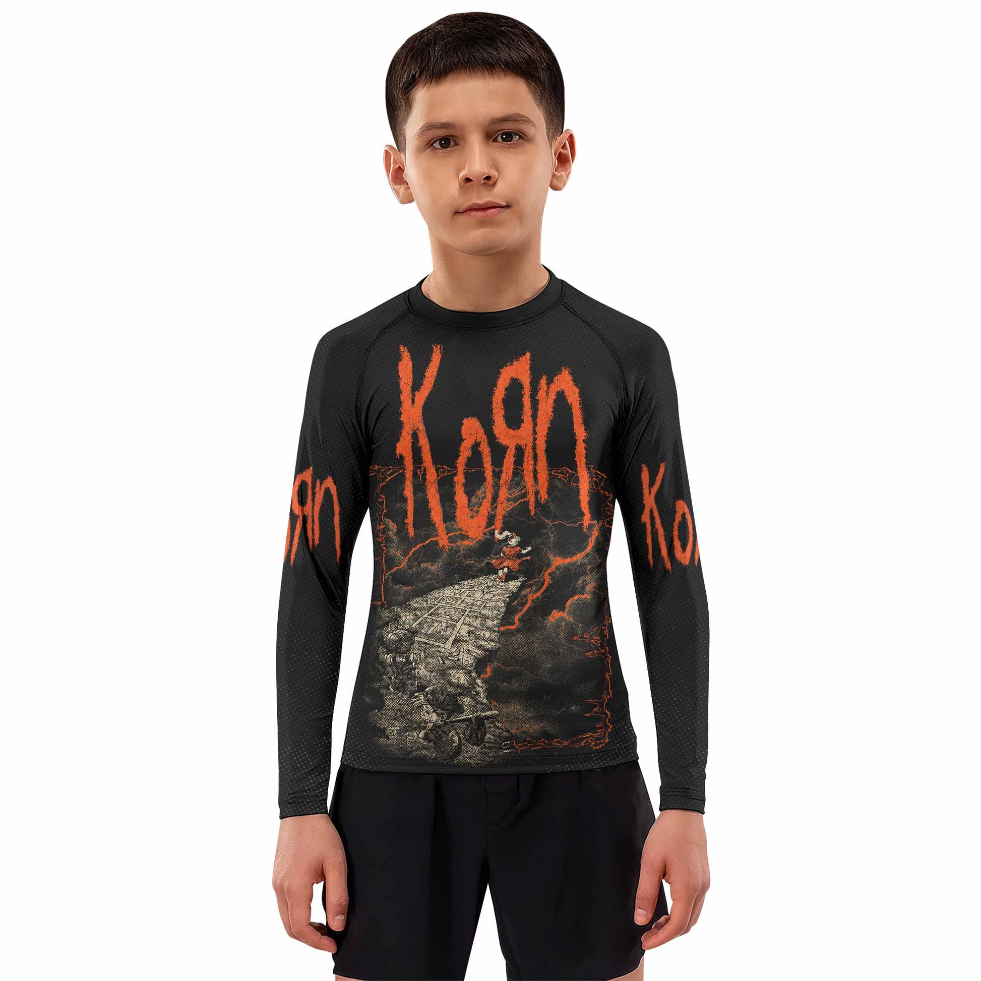 Korn Follow Cliff Kids Rash Guard Long Sleeve - boy's lifestyle view