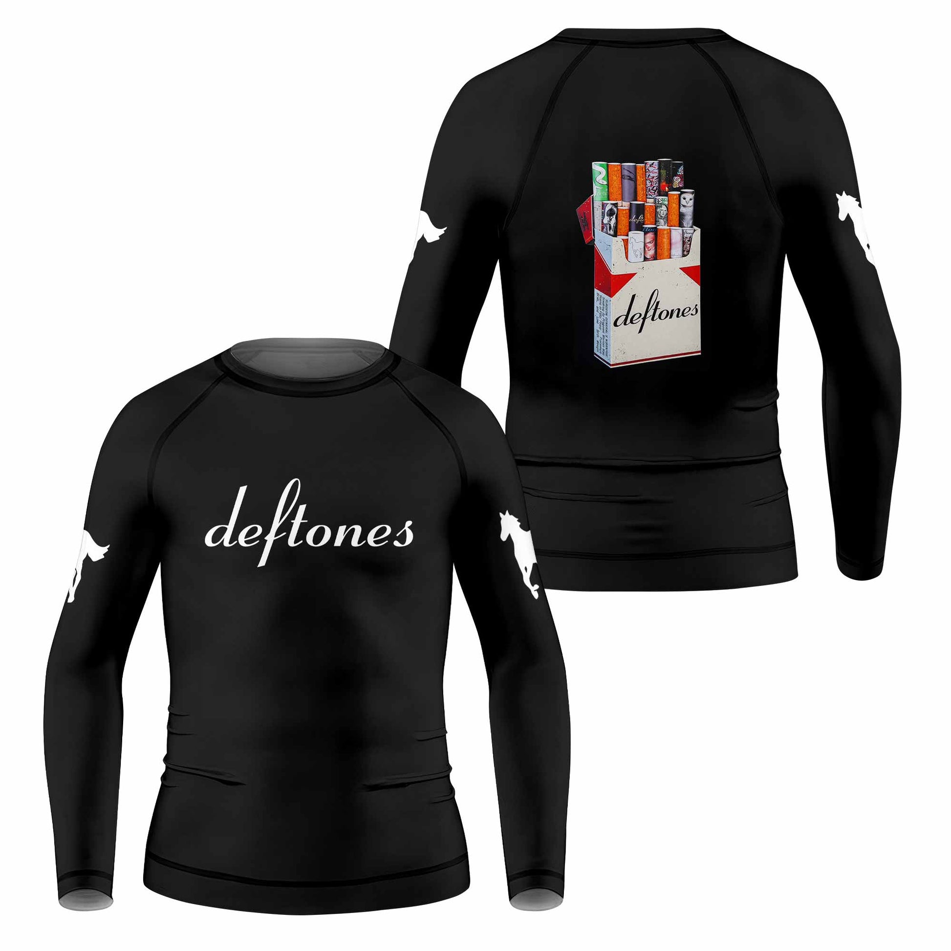 Deftones Cigarette Vintage Kids Rash Guard Long Sleeve - front and back view