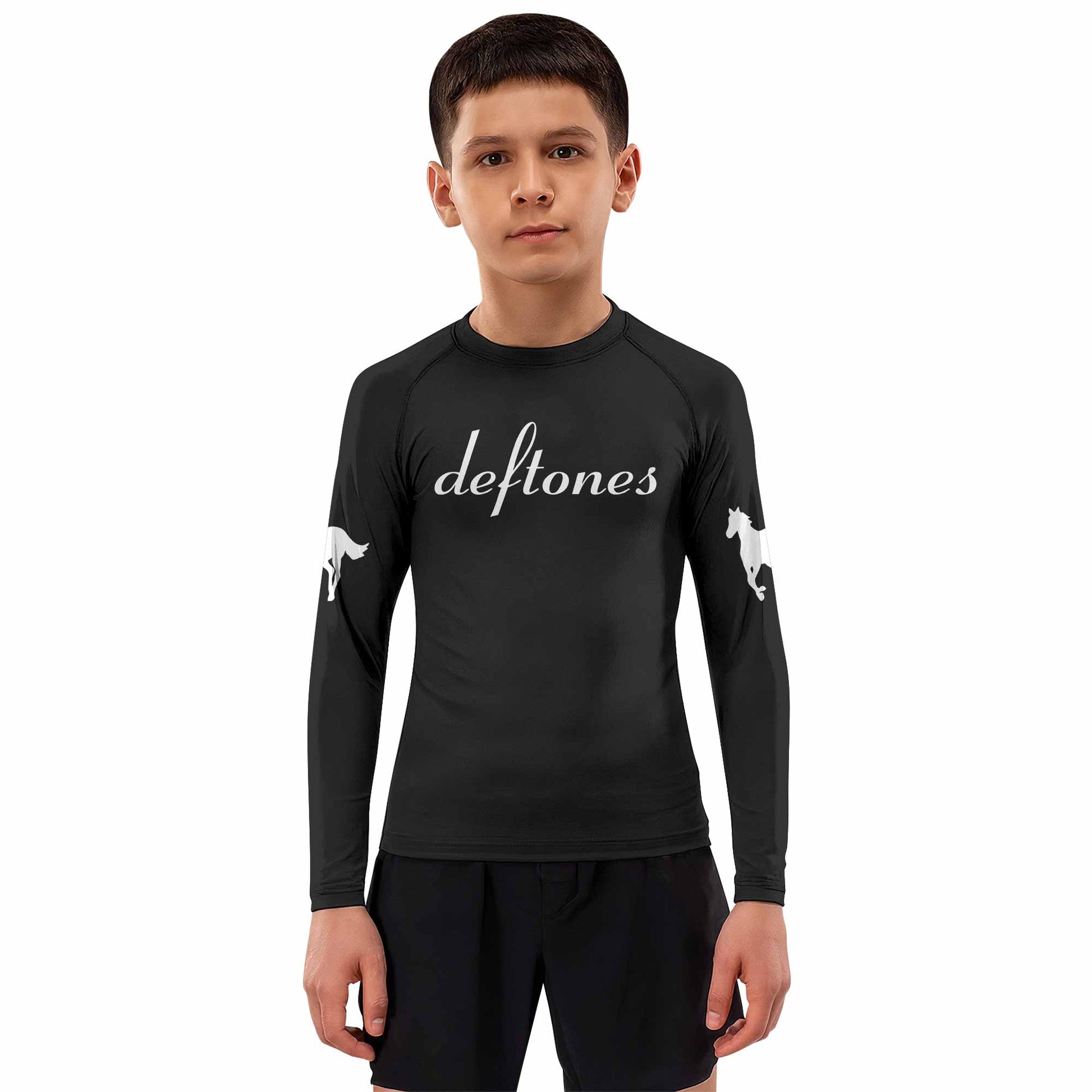 Deftones Cigarette Vintage Kids Rash Guard Long Sleeve - boy's lifestyle view