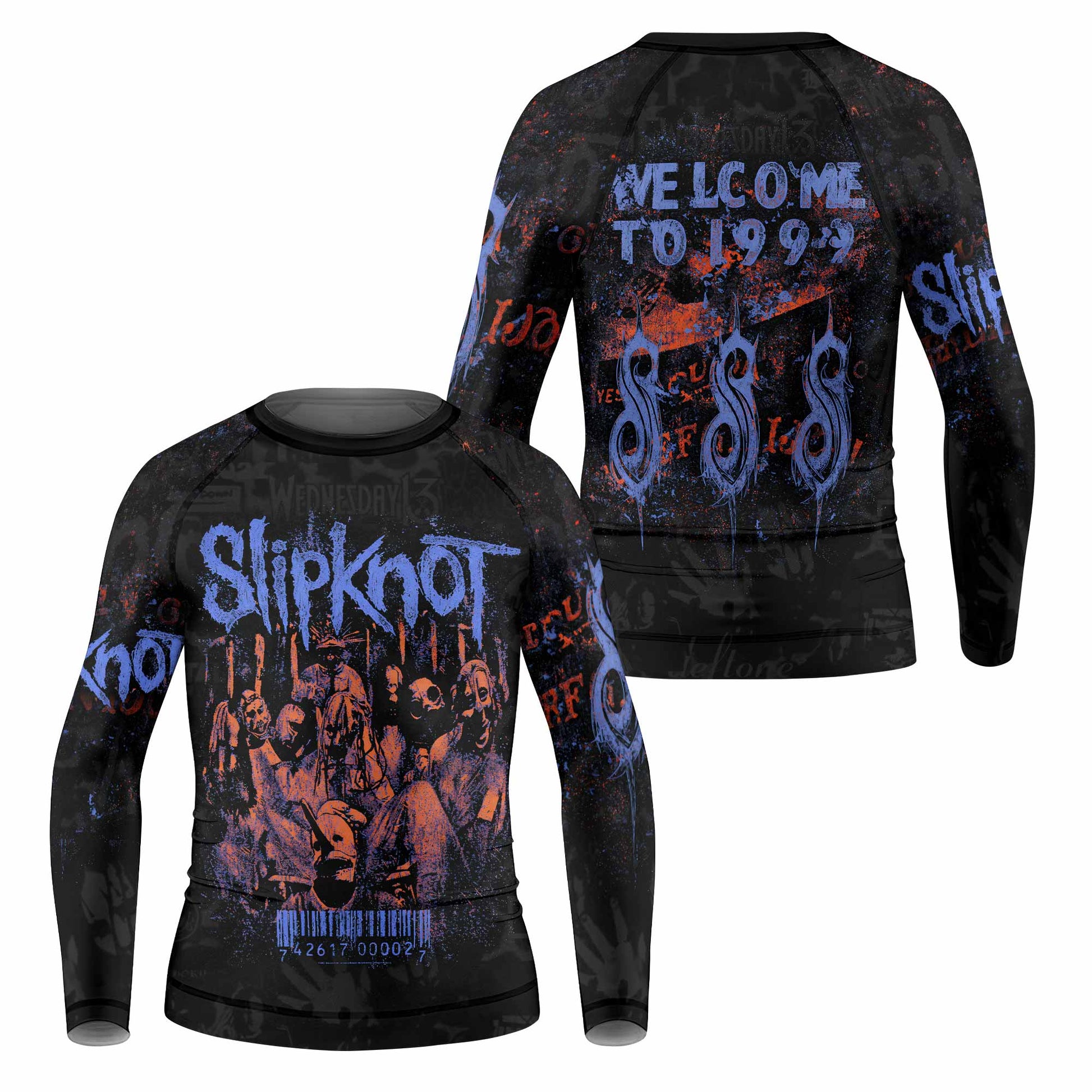 Slipknot Welcome To 1999 Kids Rash Guard Long Sleeve - front and back view