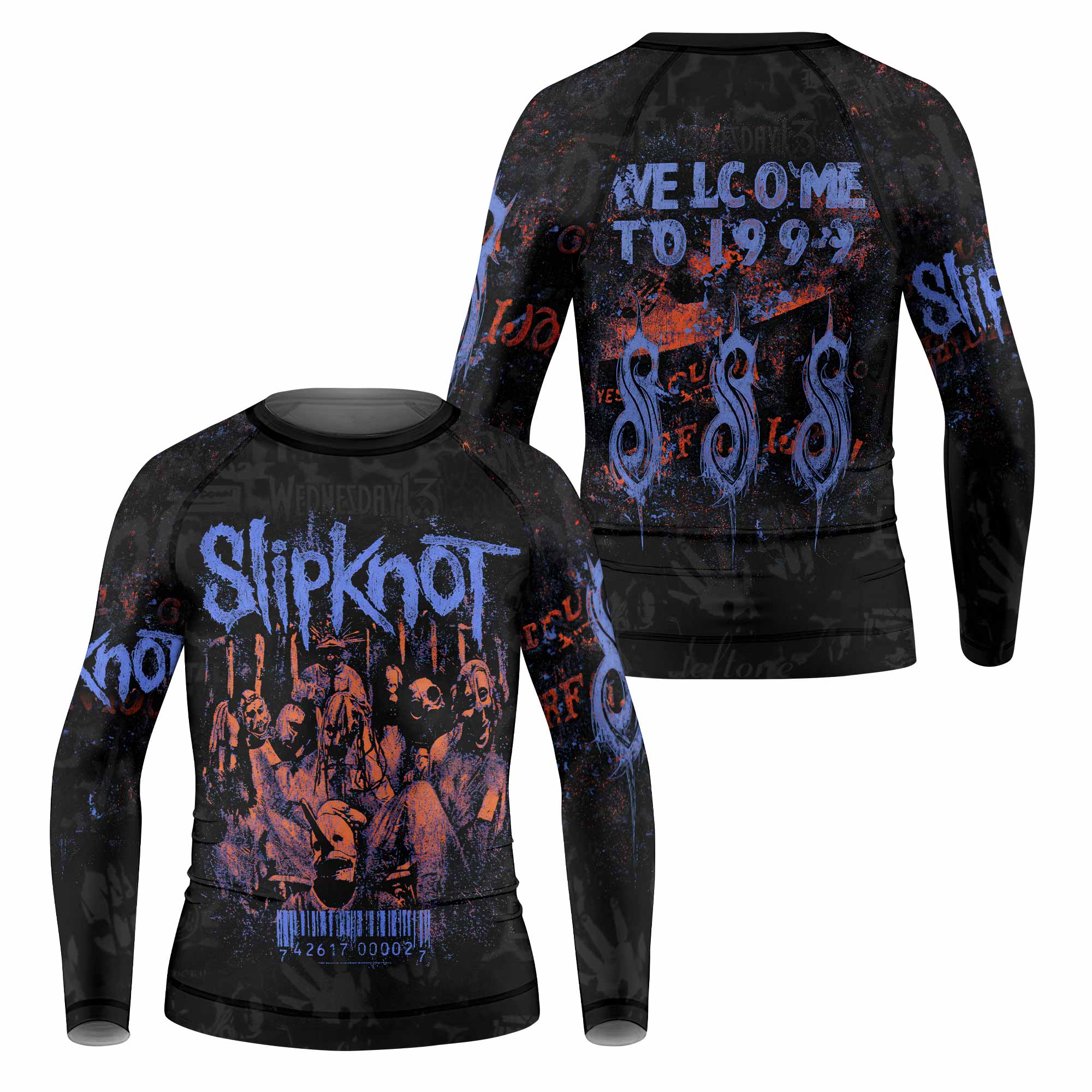 Slipknot Welcome To 1999 Kids Rash Guard Long Sleeve - front and back view