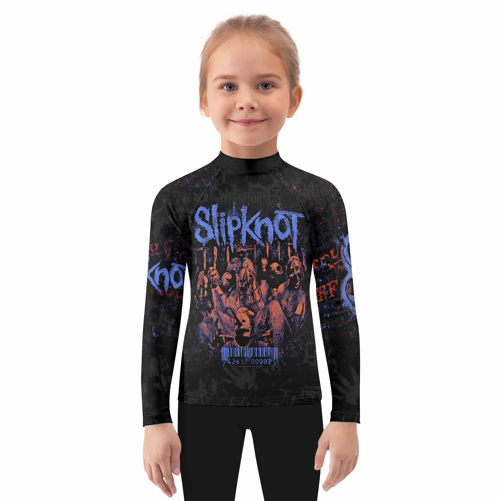 Slipknot Welcome To 1999 Kids Rash Guard Long Sleeve - girl's lifestyle view