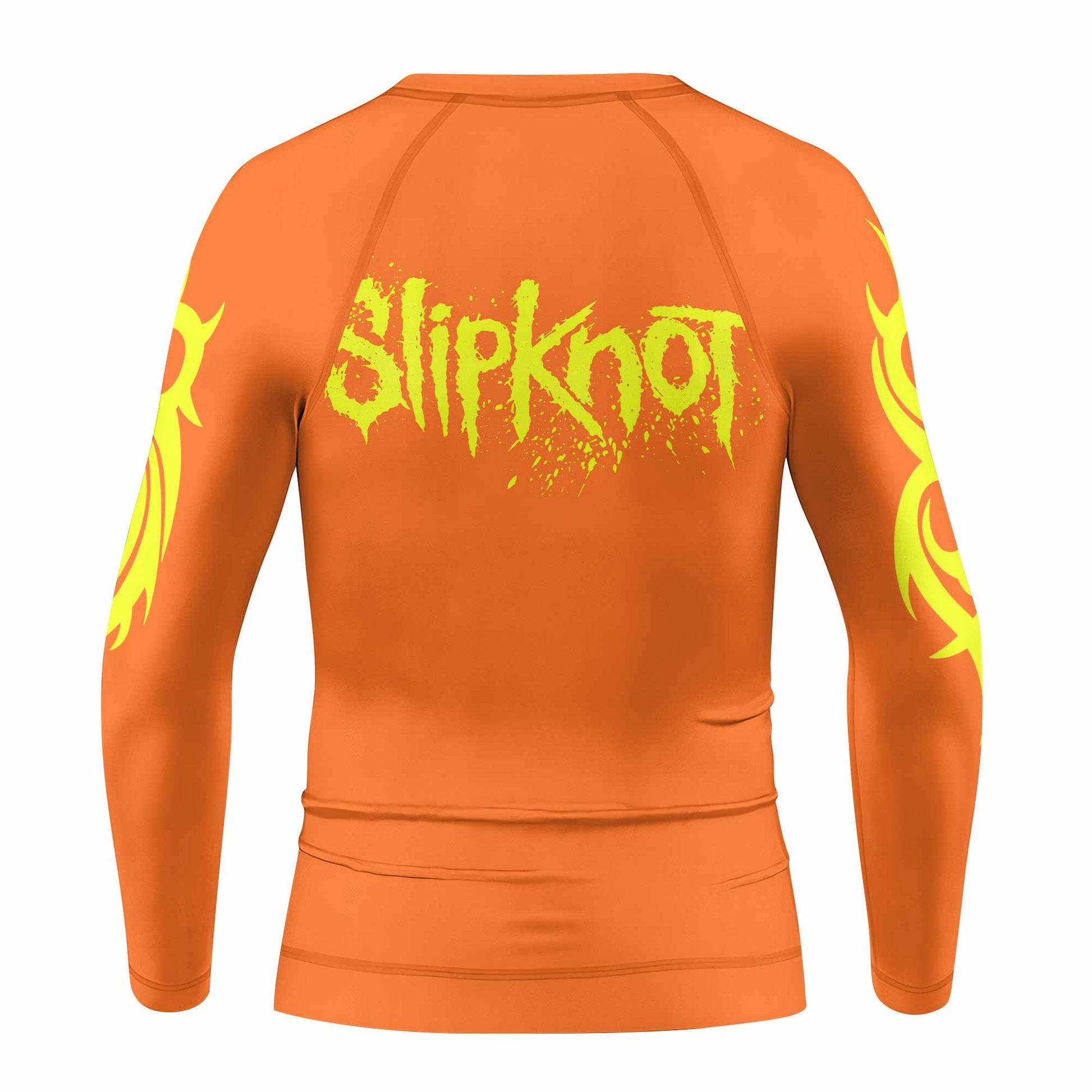 Slipknot Splatter Orange Kids Rash Guard Long Sleeve - back view mockup