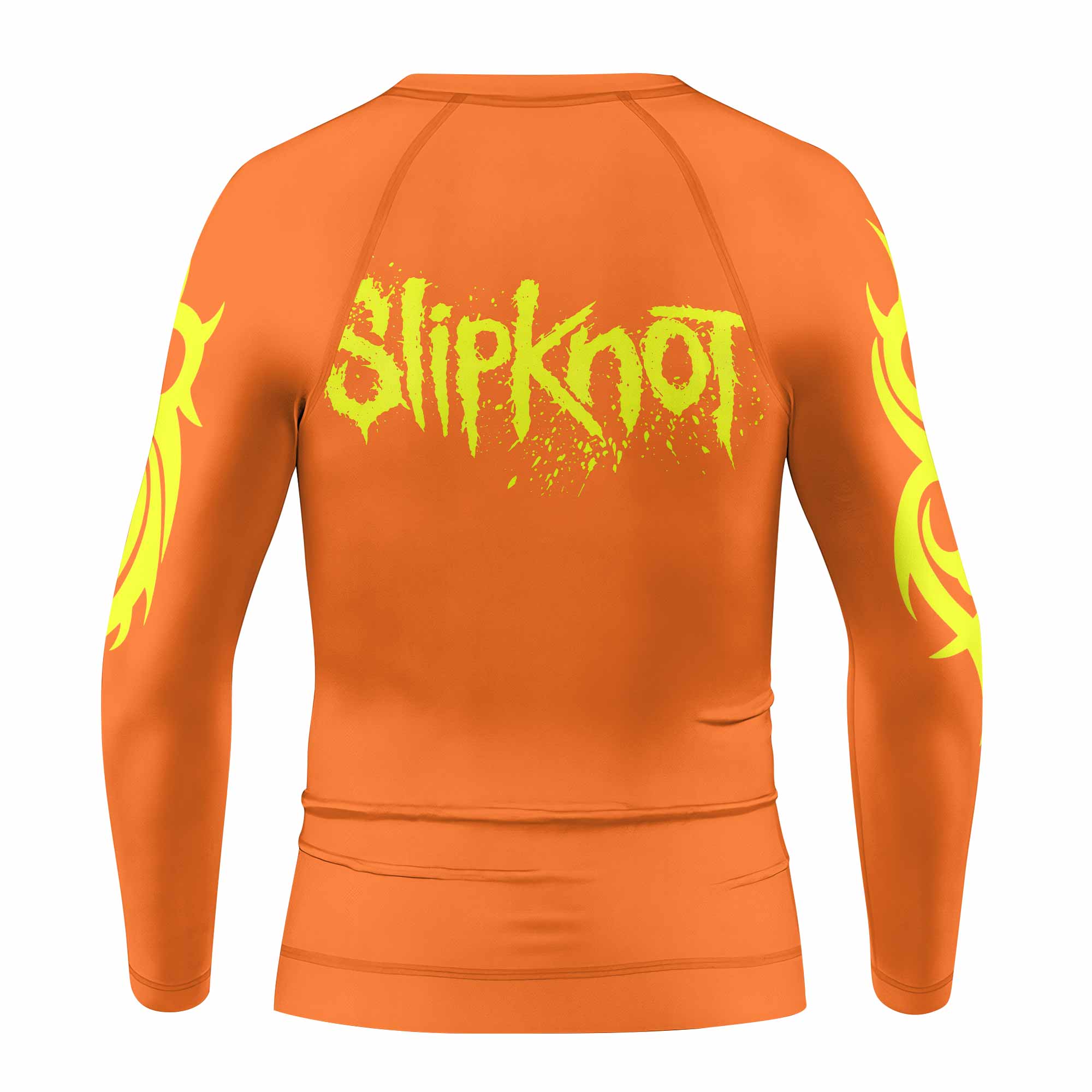 Slipknot Splatter Orange Kids Rash Guard Long Sleeve - back view mockup