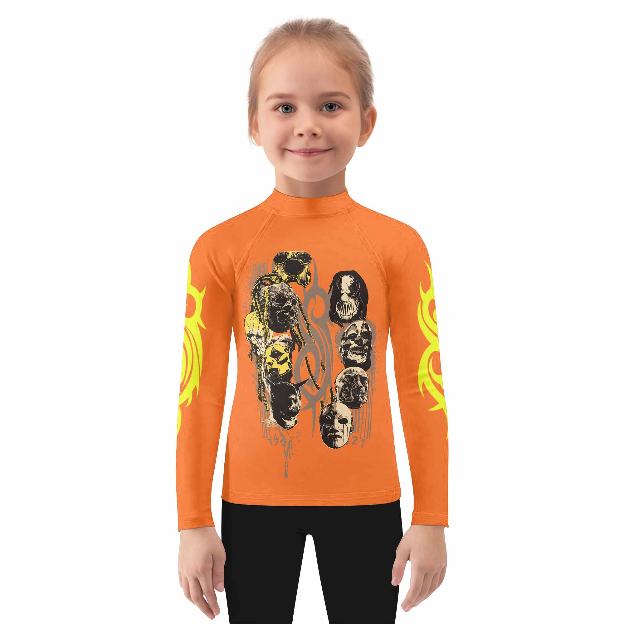 Slipknot Splatter Orange Kids Rash Guard Long Sleeve - girl's lifestyle view