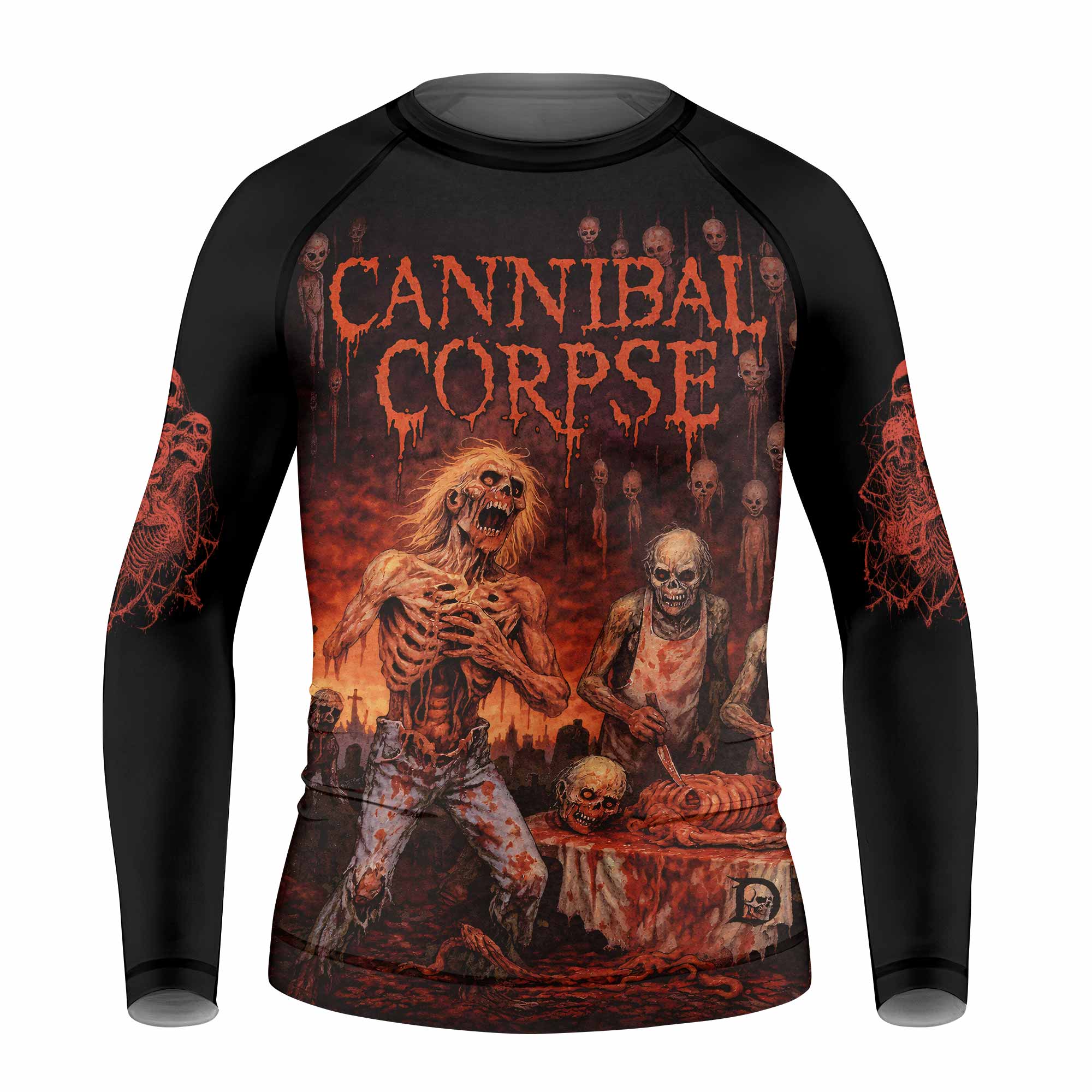 Cannibal Corpse Eaten Back to Life Kids Rash Guard Long Sleeve - front view mockup