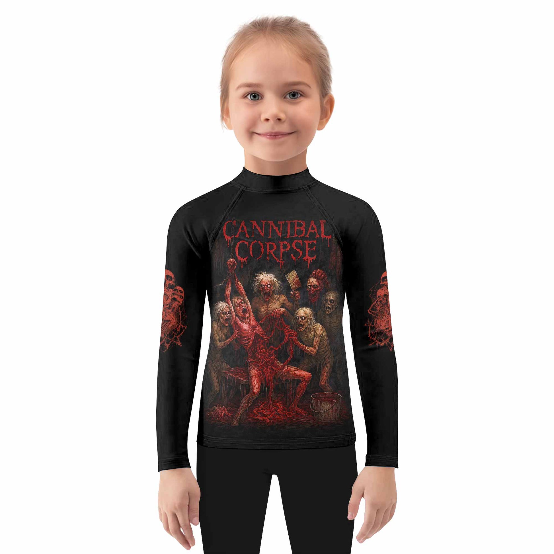 Butchered at Birth Cannibal Corpse Kids Rash Guard Long Sleeve - girl's lifestyle view