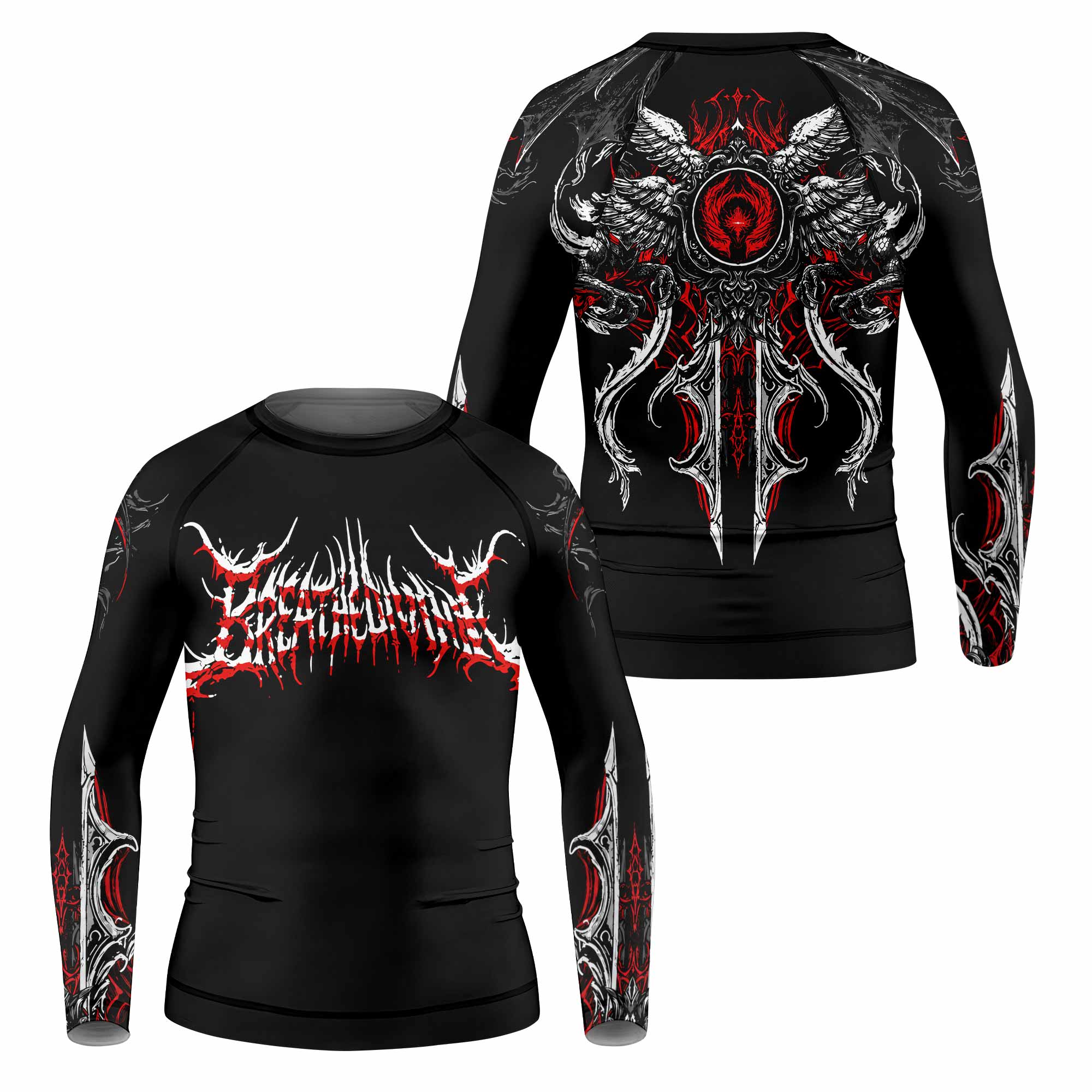 Crimson Seraphim Kids Rash Guard Long Sleeve - front and back view