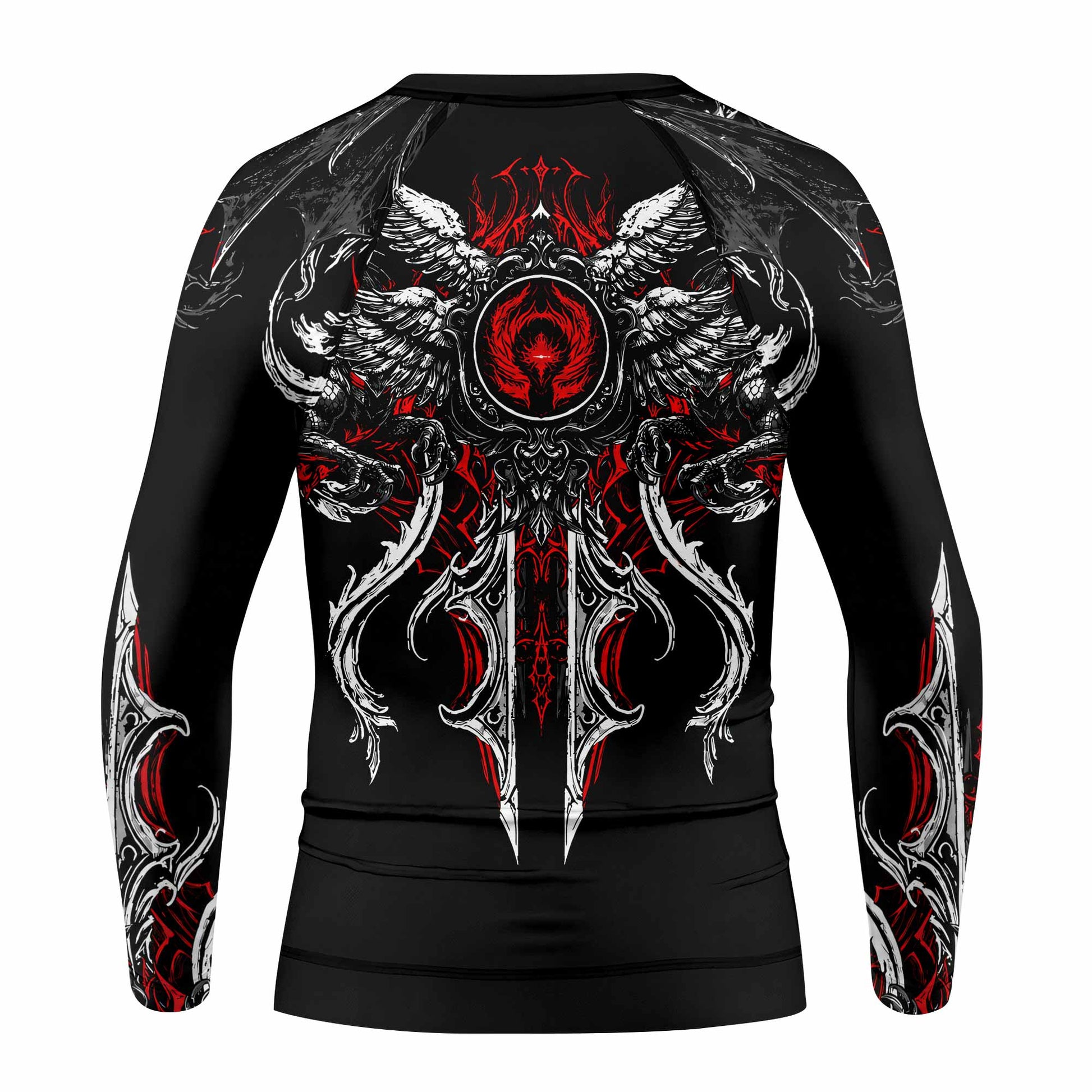 Crimson Seraphim Kids Rash Guard Long Sleeve - back view mockup