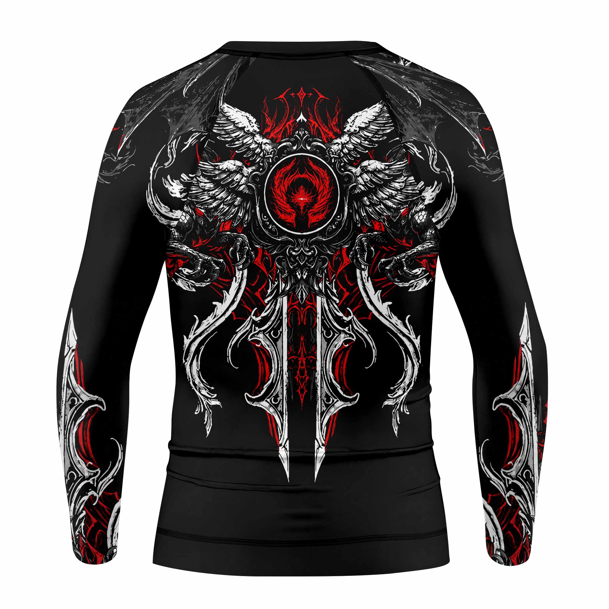 Crimson Seraphim Kids Rash Guard Long Sleeve - back view mockup