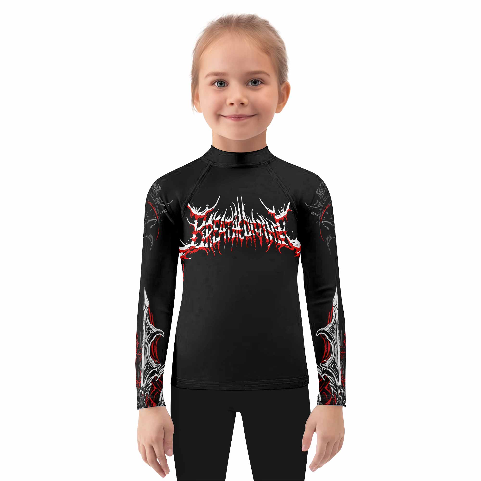 Crimson Seraphim Kids Rash Guard Long Sleeve - girl's lifestyle view