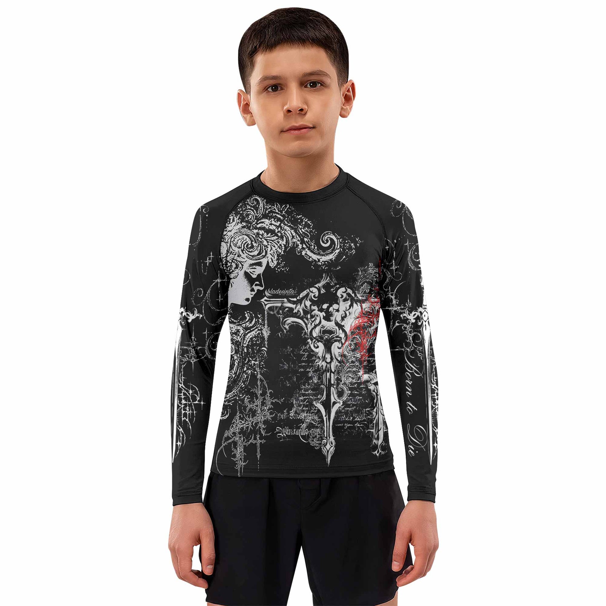 Born to Die Kids Rash Guard Long Sleeve - boy's lifestyle view