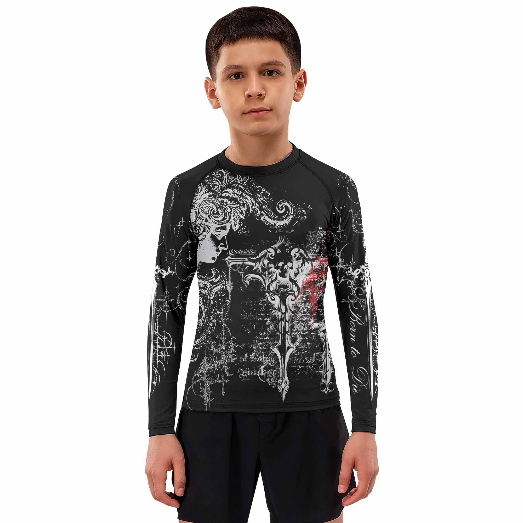 Born to Die Kids Rash Guard Long Sleeve - boy's lifestyle view