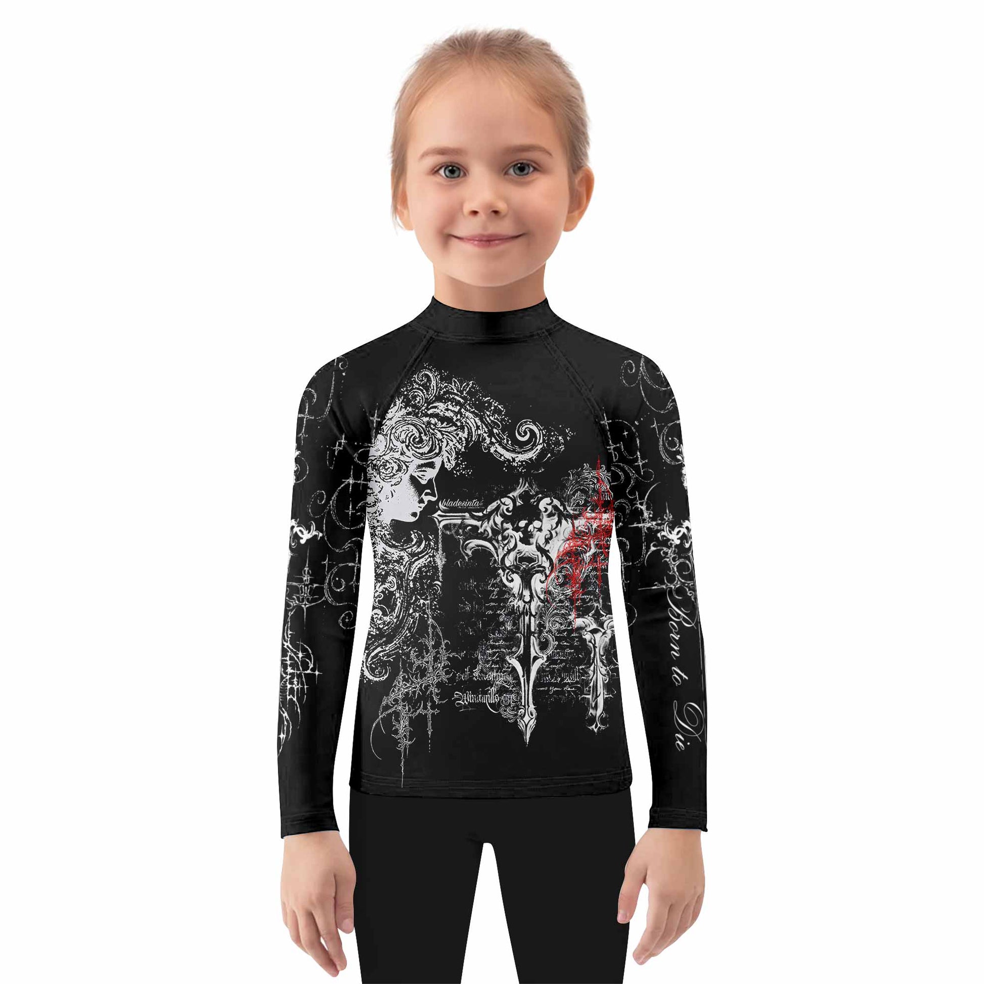 Born to Die Kids Rash Guard Long Sleeve - girl's lifestyle view