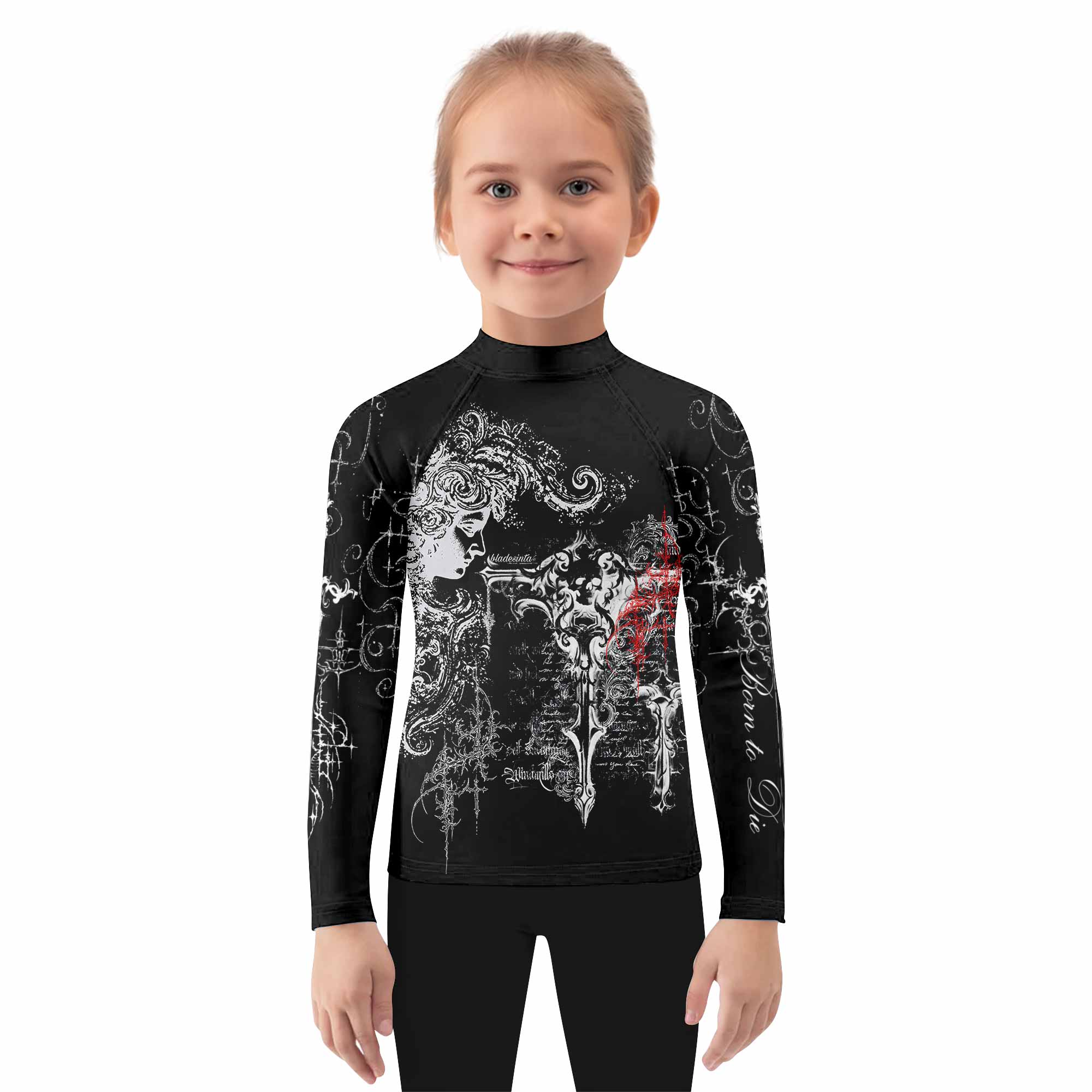 Born to Die Kids Rash Guard Long Sleeve - girl's lifestyle view