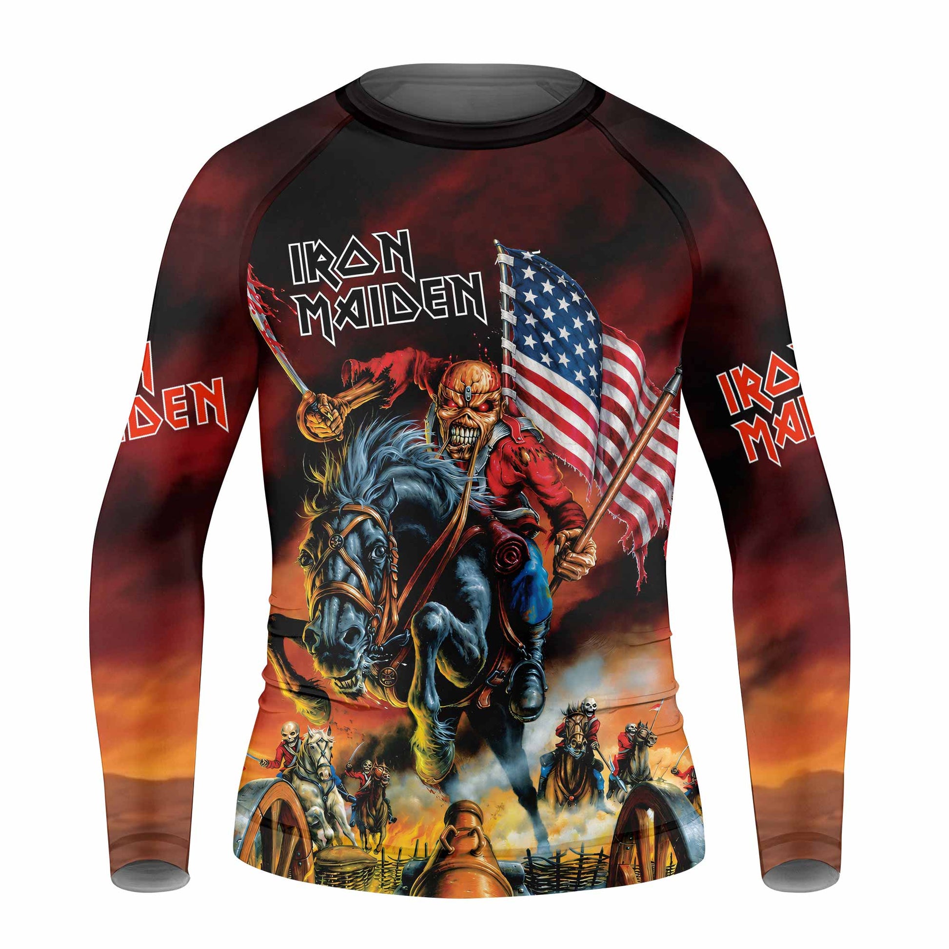 Iron Maiden American Flag Kids Rash Guard Long Sleeve - front view mockup