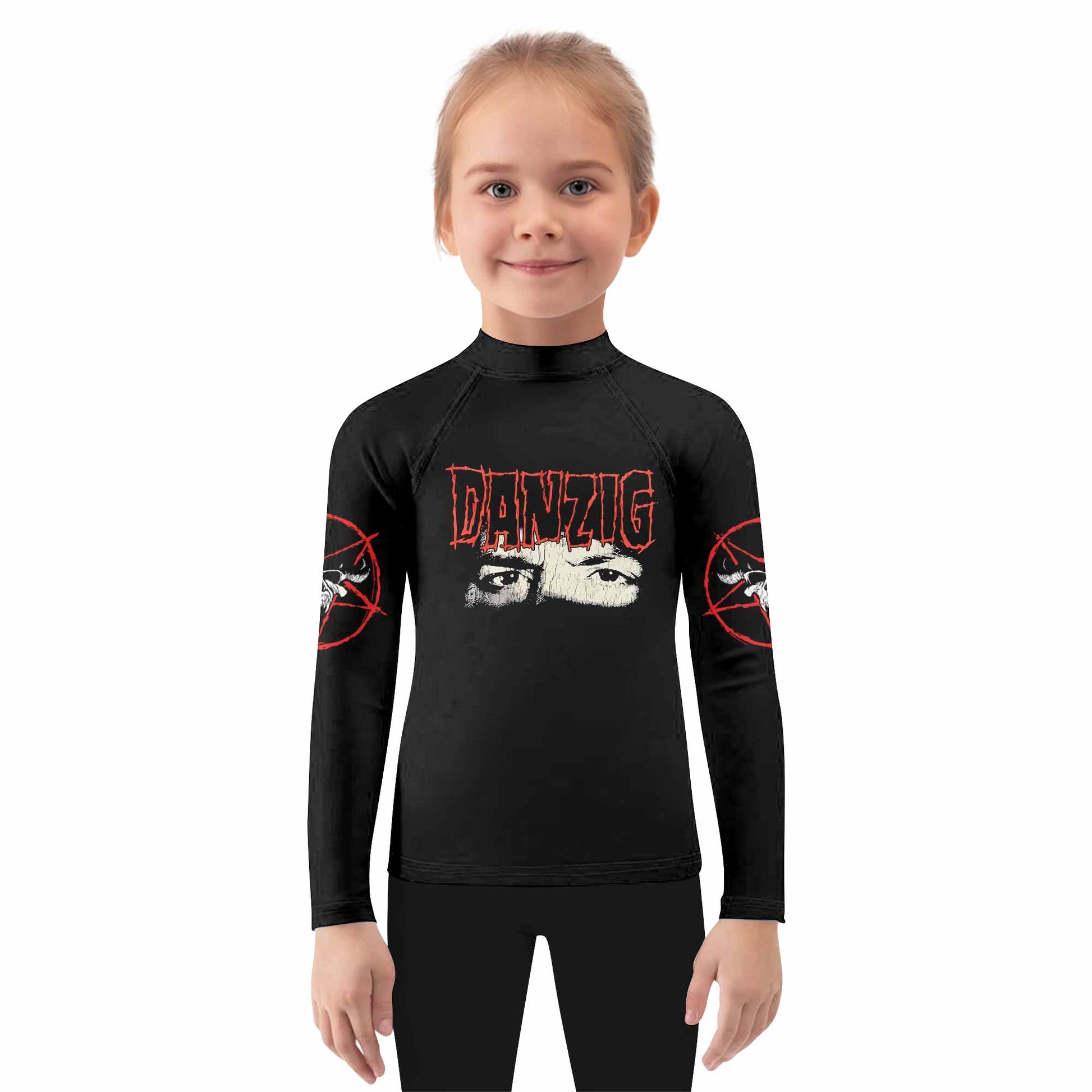 Danzig Deth Red Sabaoth Kids Rash Guard Long Sleeve - girl's lifestyle view