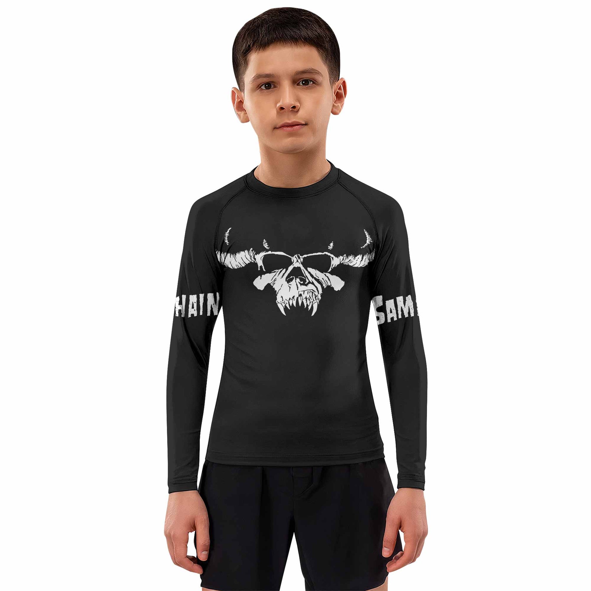 Samhain Horror Punk Kids Rash Guard Long Sleeve - boy's lifestyle view