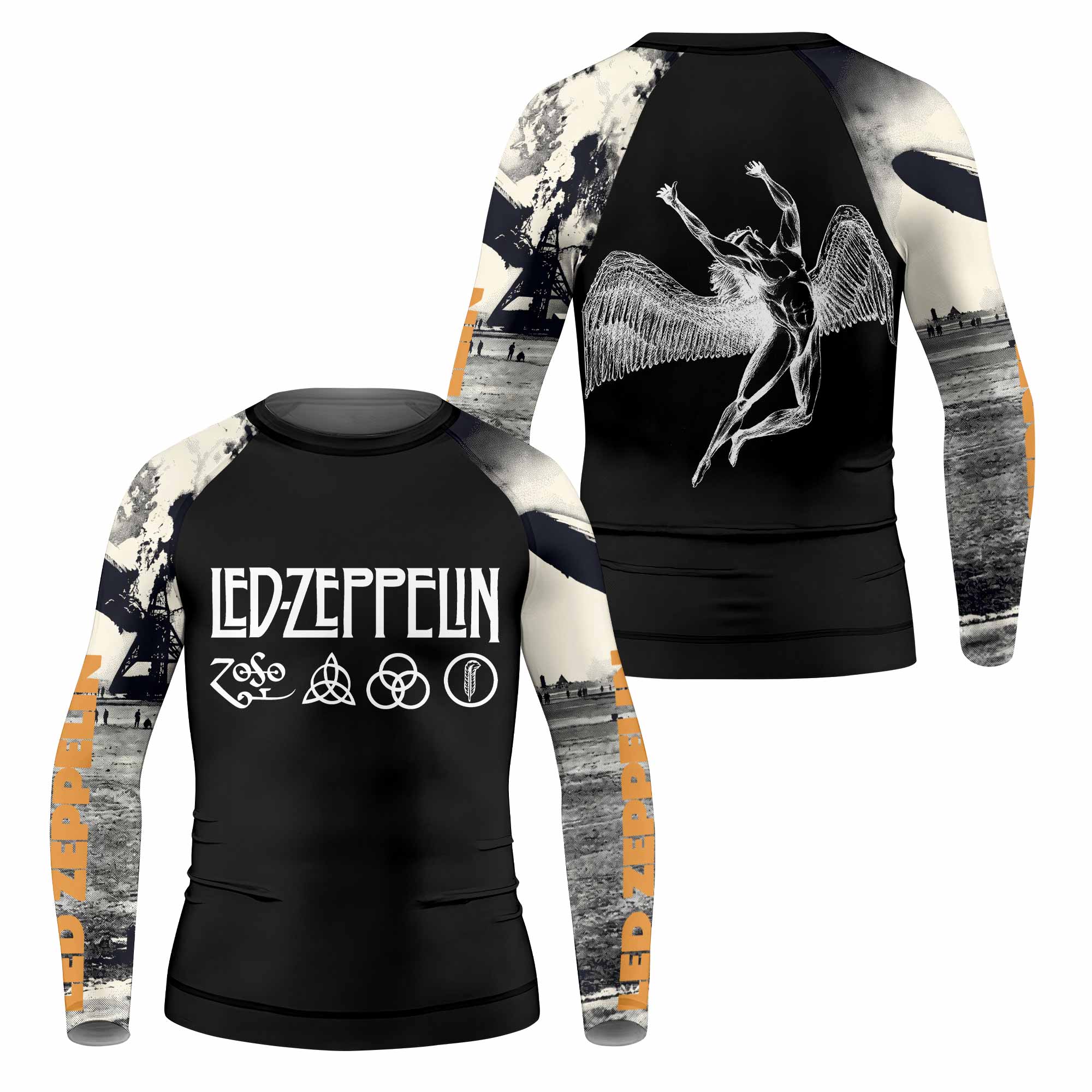 Led Zeppelin Kids Rash Guard Long Sleeve - front and back view
