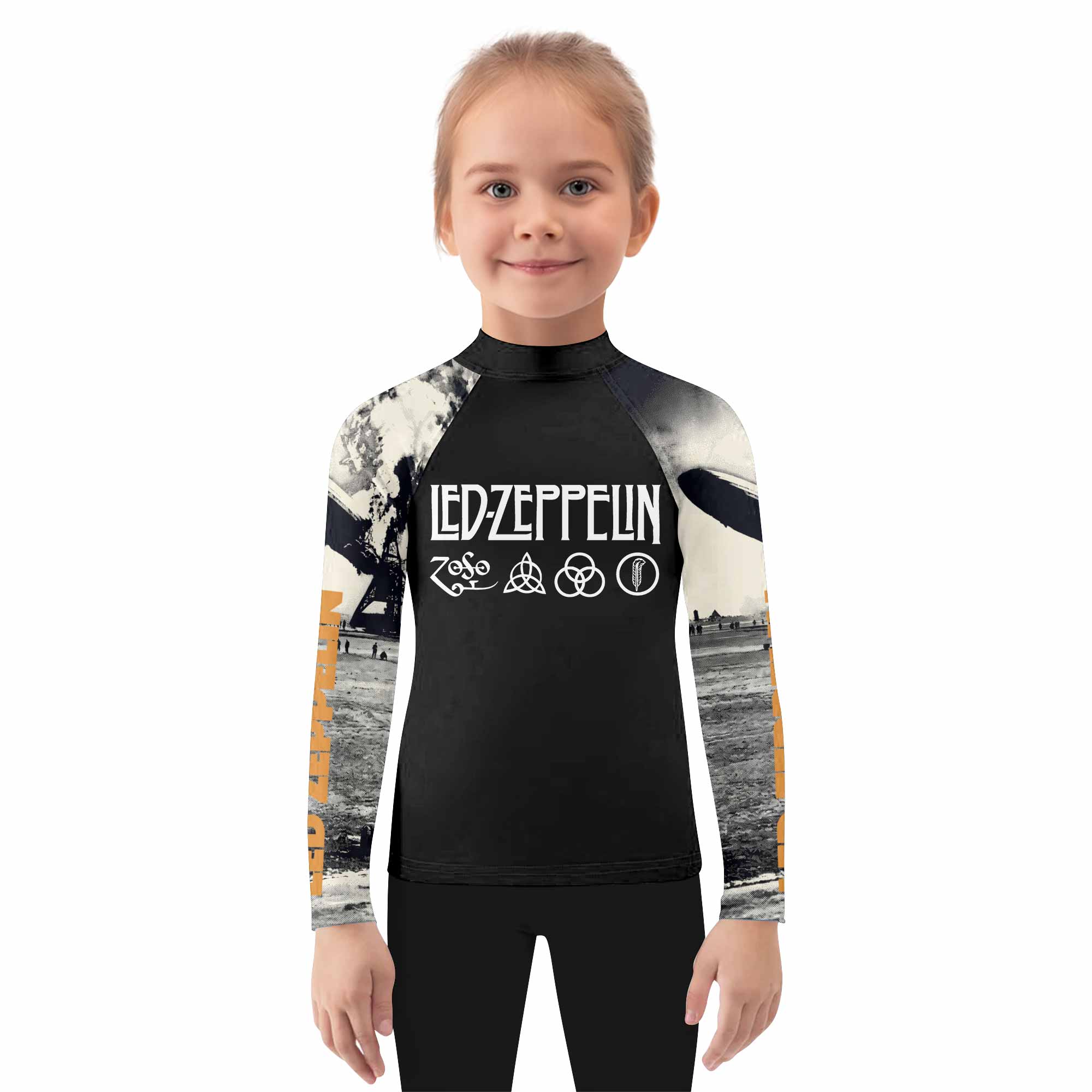 Led Zeppelin Kids Rash Guard Long Sleeve - girl's lifestyle view
