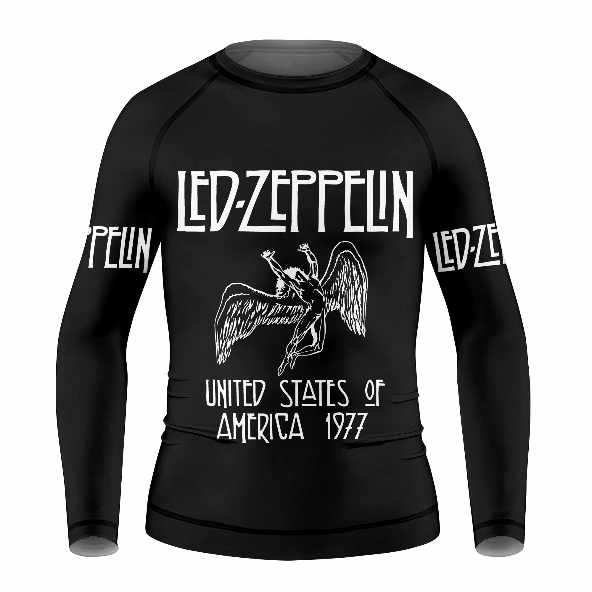 Led Zeppelin North American Tour 1977 Kids Rash Guard Long Sleeve - front view mockup