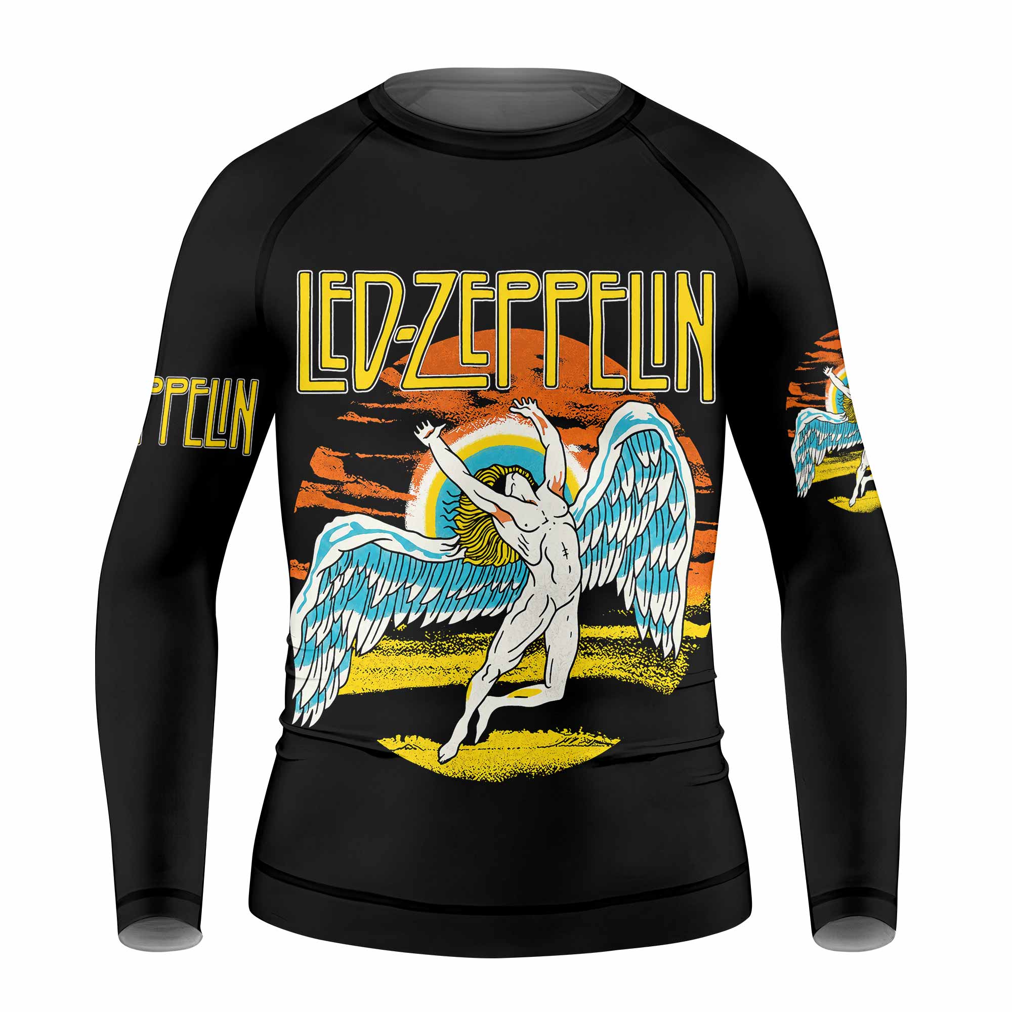 Led Zeppelin North American Tour 1975 Kids Rash Guard Long Sleeve - front view mockup