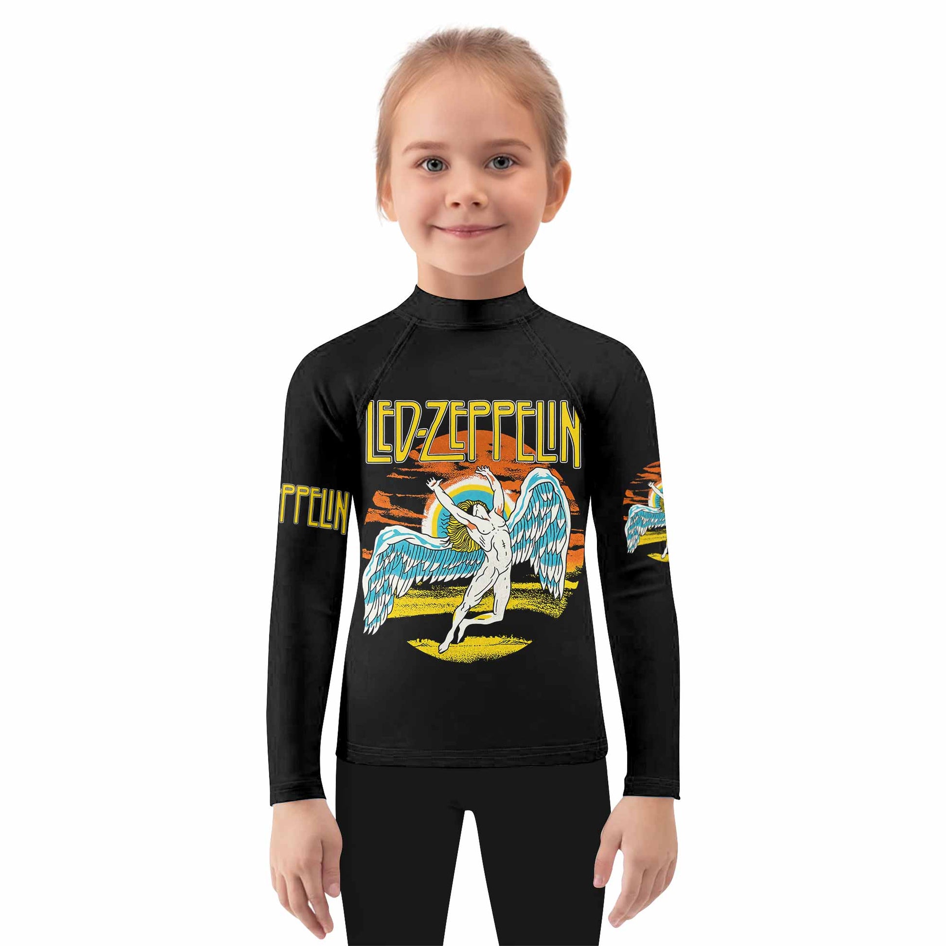 Led Zeppelin North American Tour 1975 Kids Rash Guard Long Sleeve - girl's lifestyle view