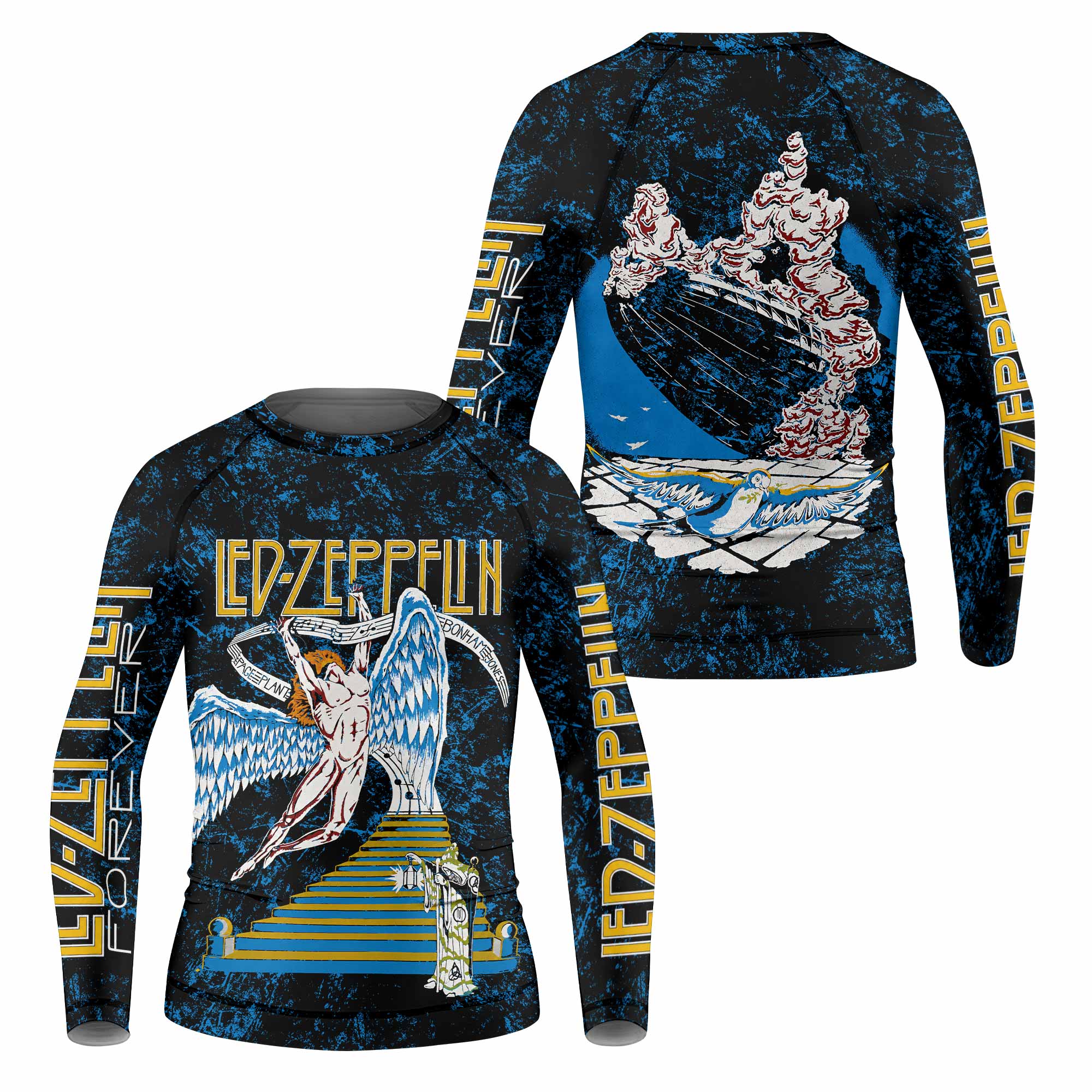 Led Zeppelin Swan Song Kids Rash Guard Long Sleeve - front and back view